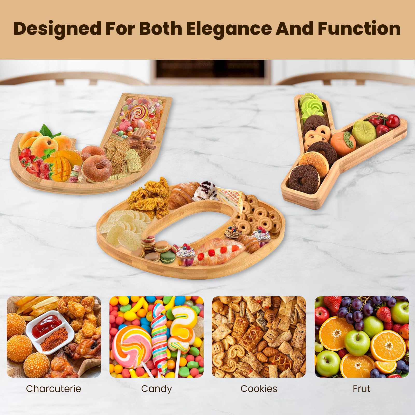 Hviiso 3Pcs Christmas Charcuterie Board Set, Joy Bamboo Appetizer Serving Board, Large Christmas Candy Dish Snack Platters - Gif