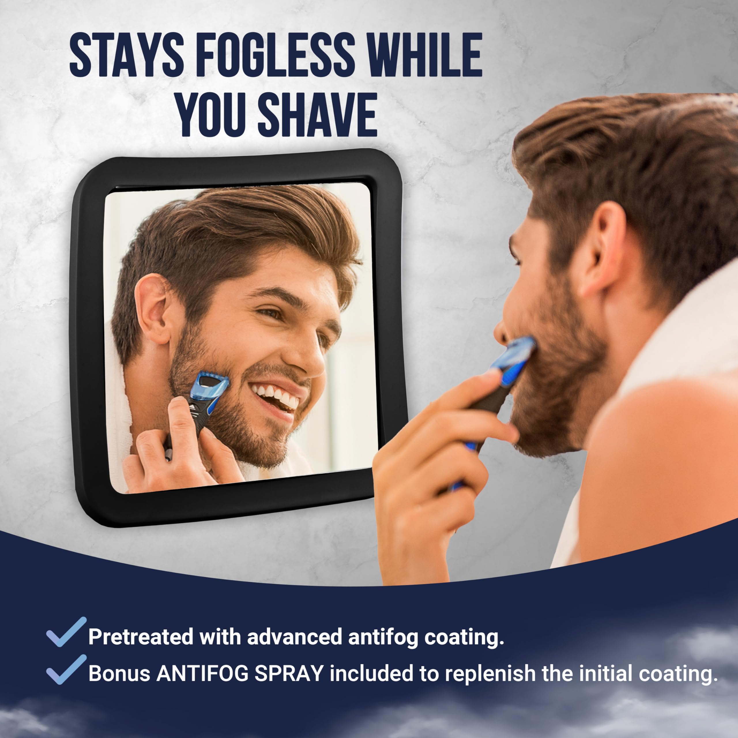 Mirrorvana Fogless Shower Mirror For Shaving With Upgraded Suction, Anti Fog Shatterproof Surface And 360 Swivel, 1X Magnifying,