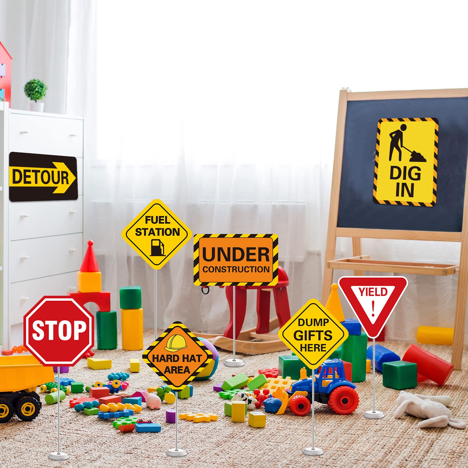 Faccito 12 Pcs Construction Party Decorations Construction Signs Traffic Road Signs Classroom Decors for Back to School Classroo