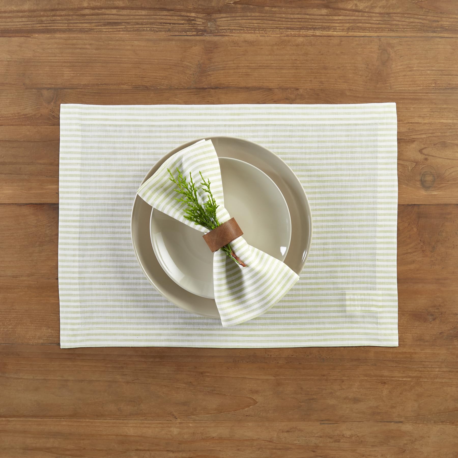 Solino Home Stripe Linen Dinner Napkins 20 X 20 Inch - 100% Pure Linen Sage And White Cloth Napkins Set Of 4 For Spring, St Patr