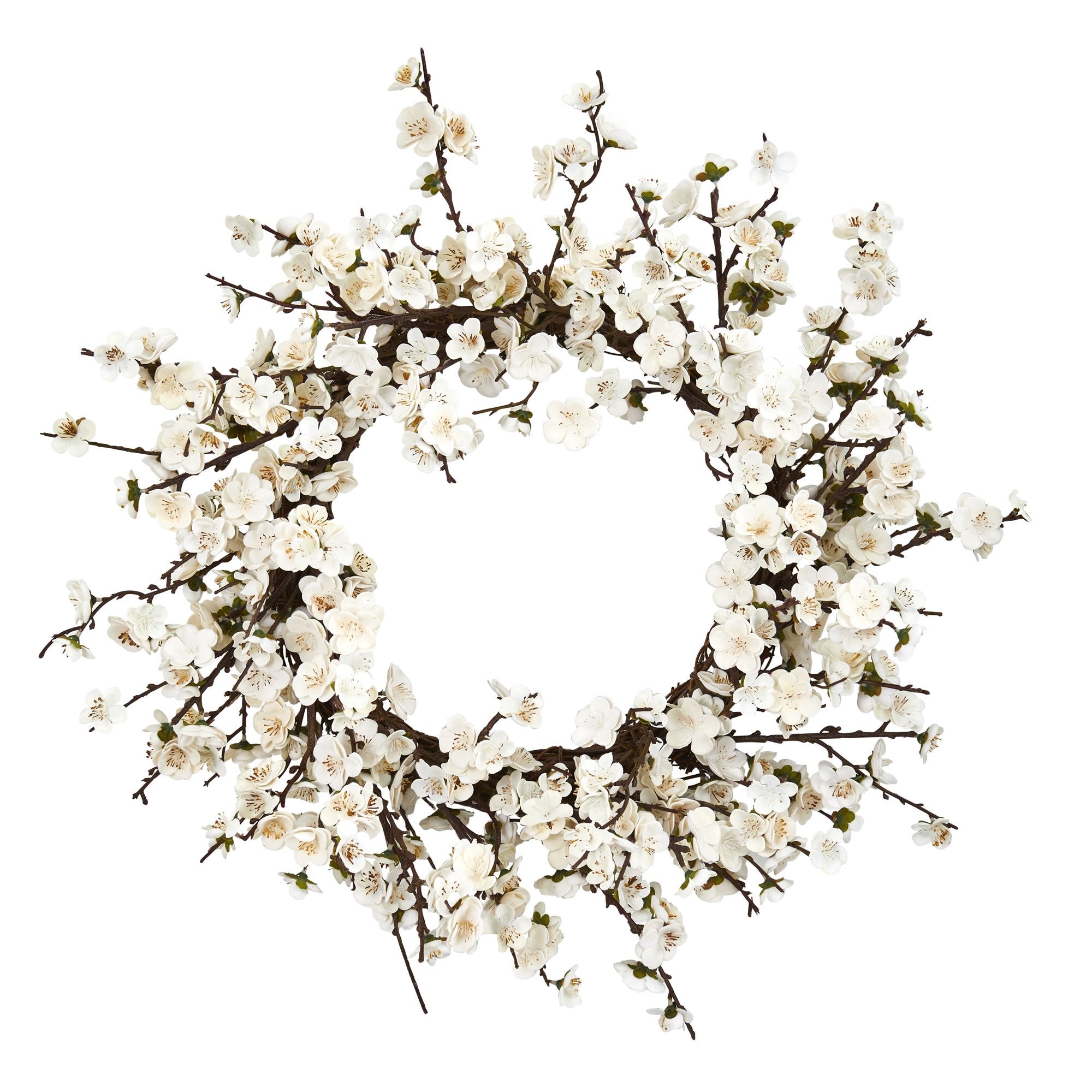 Nearly Natural 4191 24 Plum Blossom Wreath White
