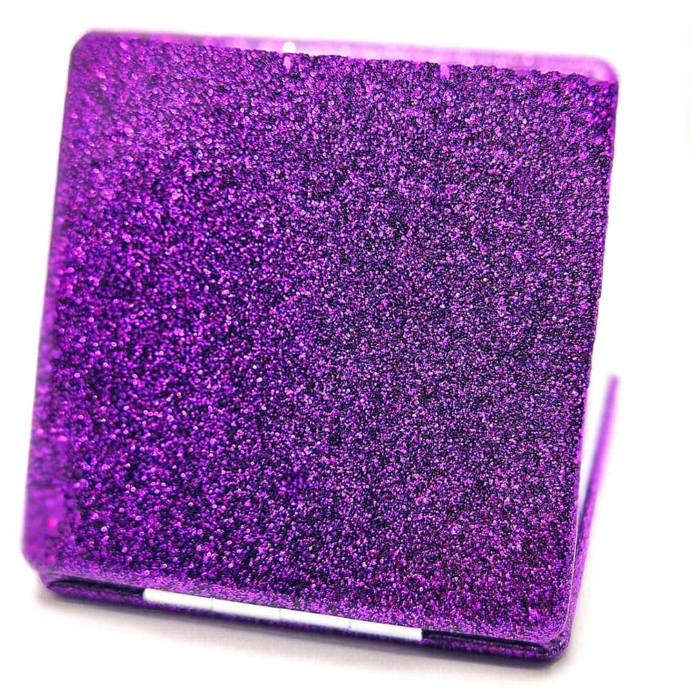 Mpowtech Square Purple Compact Mirror For Women,Small Magnifying Travel Mirror With Glitter,Portable 2 X 1X Magnification Foldin