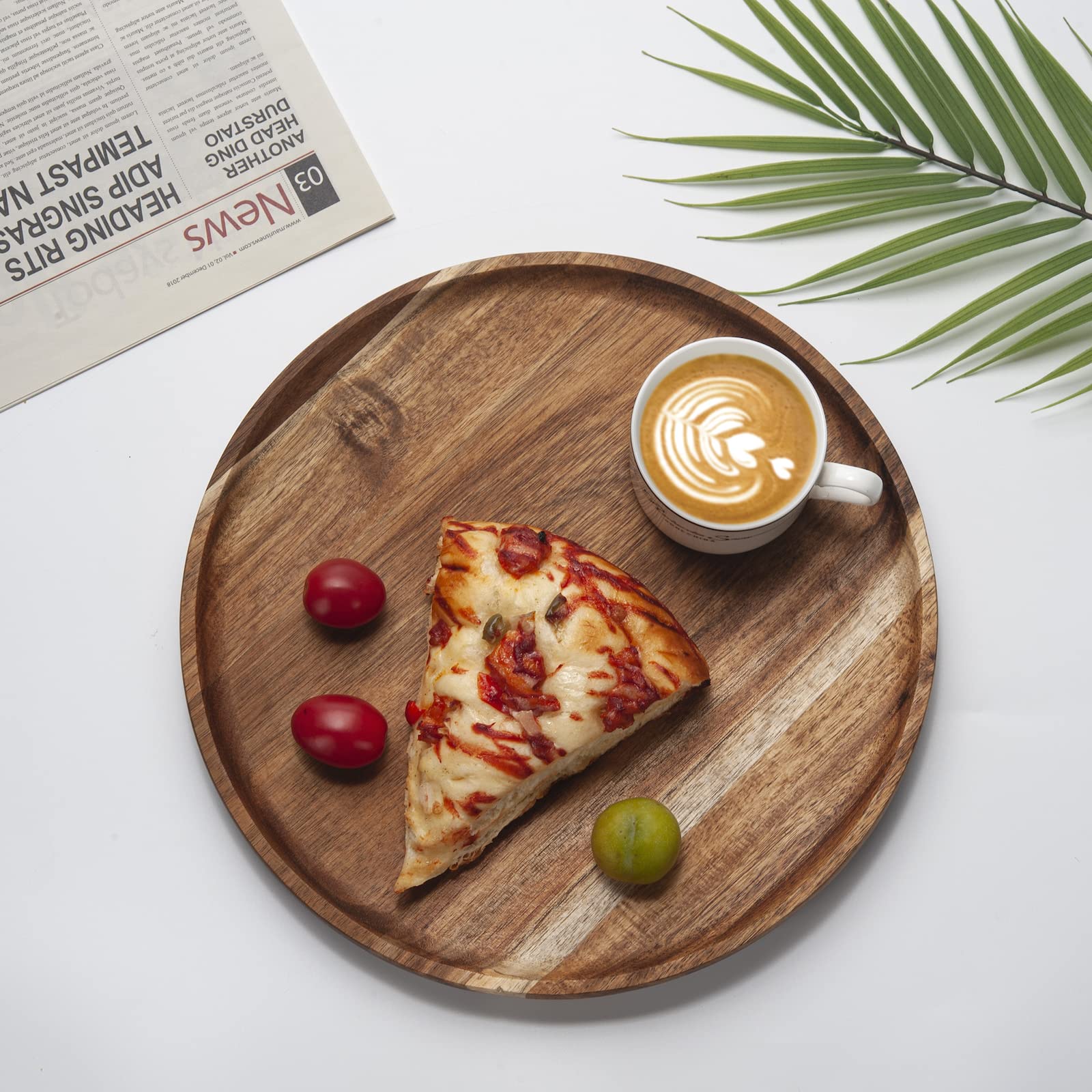 Round Wood Tray, Acacia Wooden Serving Tray, Serving Platter, Appetizer Charcuterie Board, Tray Organizer For Kitchen/Countertop