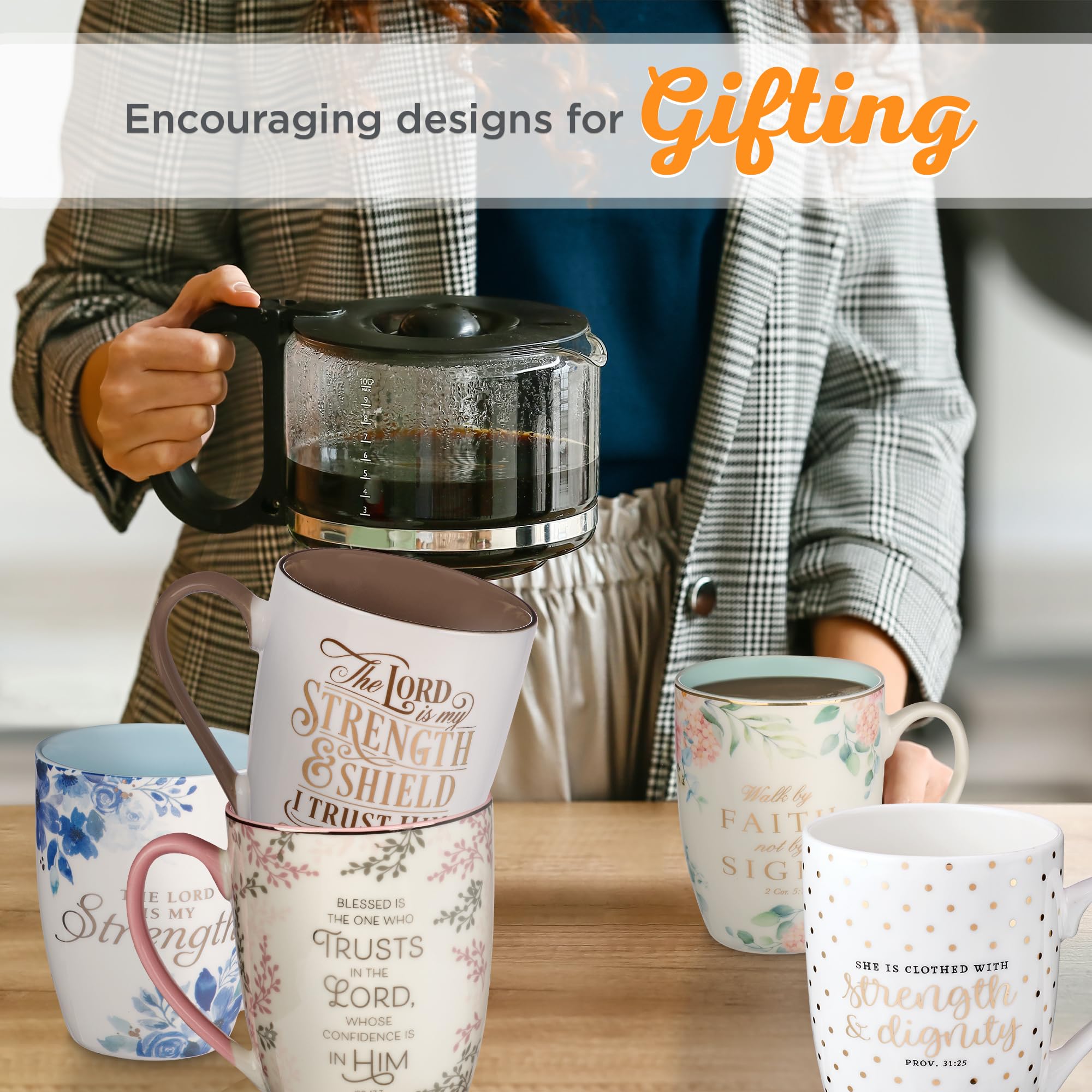 Christian Art Gifts Ceramic Coffee Mug for Women and Men 12 oz Caramel Brown Inspirational Coffee Cup - The Lord is My Strength