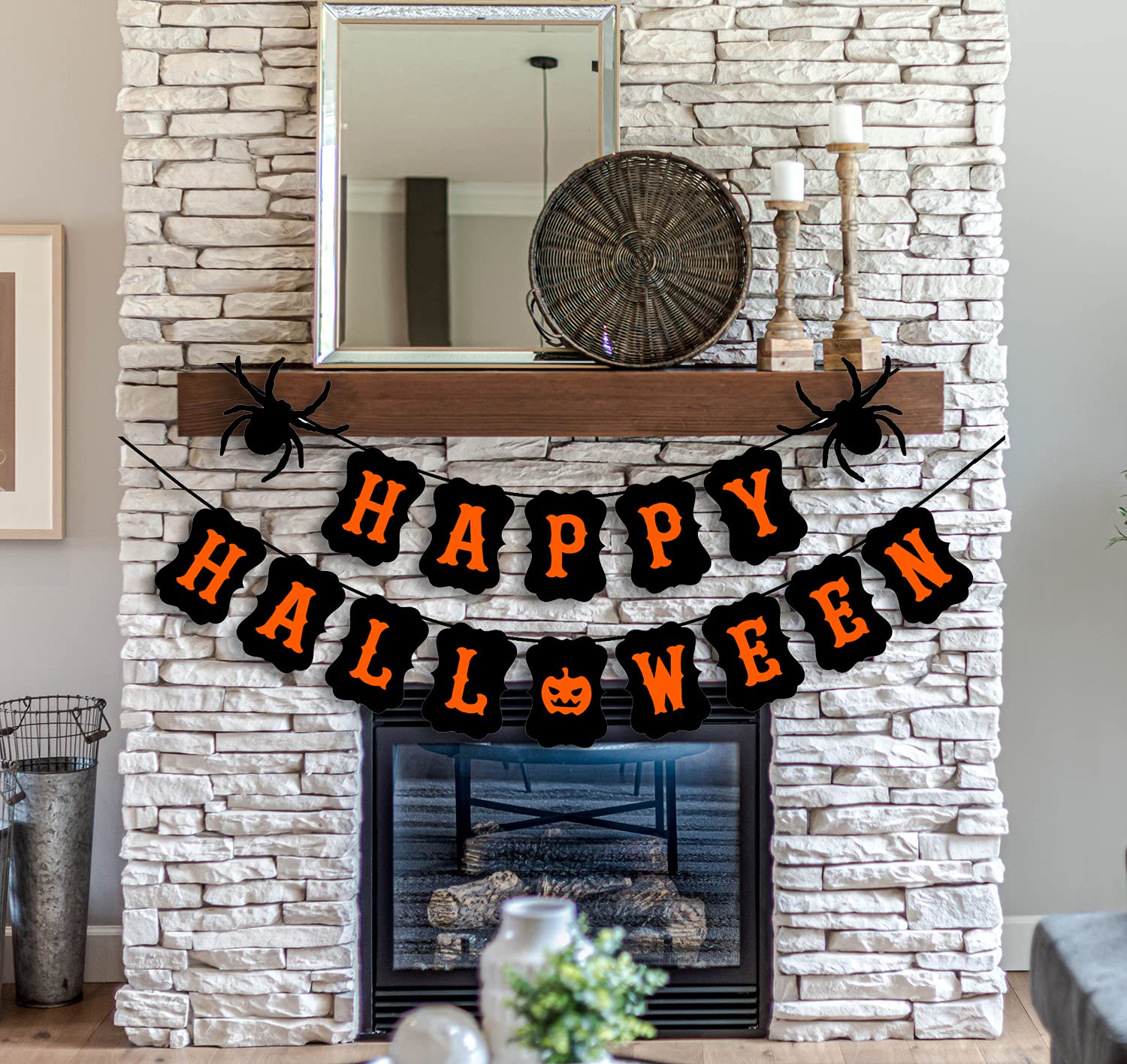 Jozon Happy Halloween Banner Halloween Bunting Banner Garland With Spider Pumpkin Sign For Halloween Party Decorations Halloween