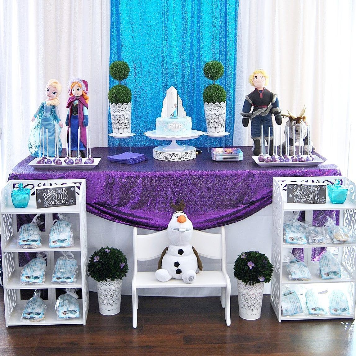 Queendream Purple Tablecloth Party Table Decorations: 50X80 Inch Sequin Fabric Table Drapes For Graduation Birthday Bridal Showe