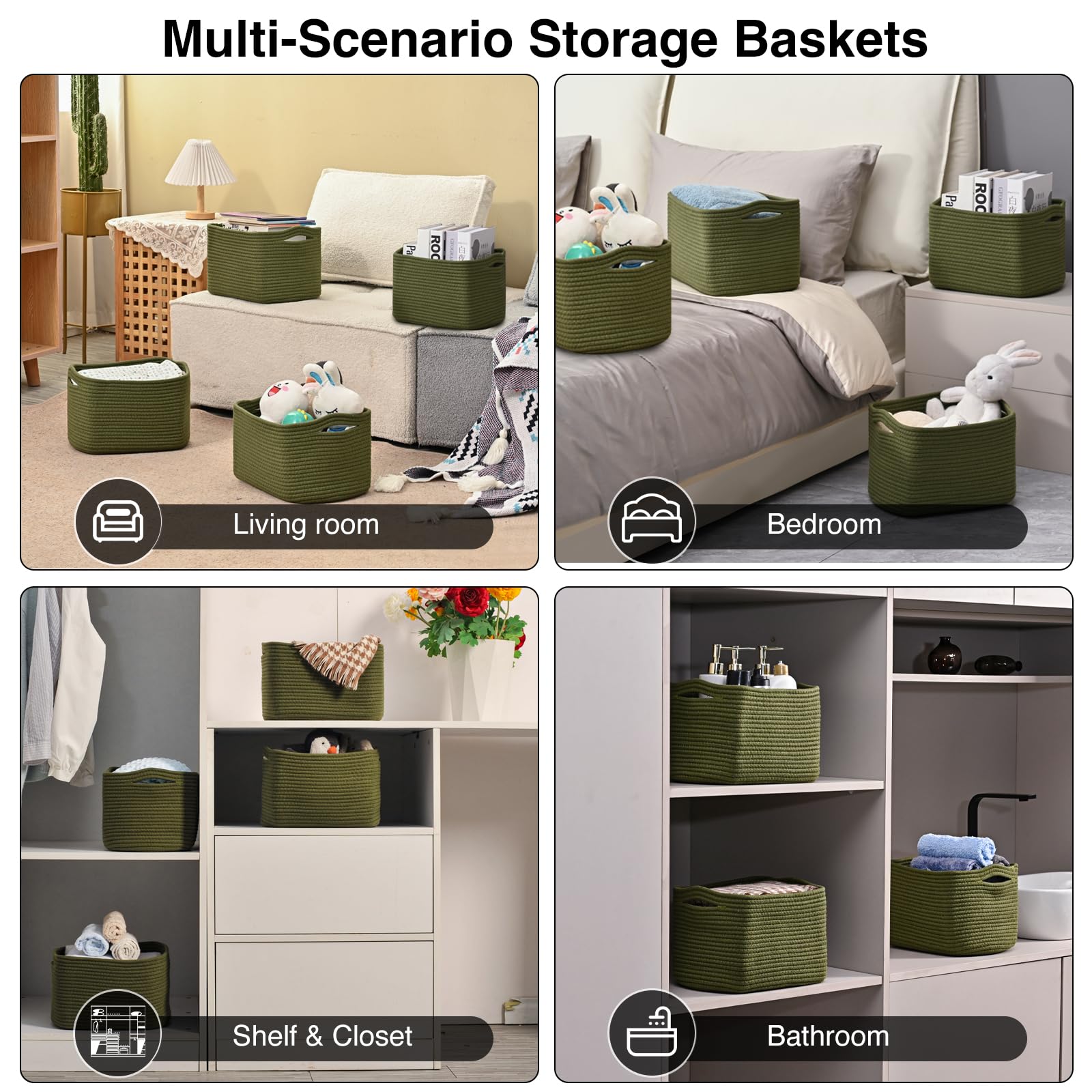 Icerzcz Storage Baskets For Shelves, Small Storage Baskets For Organizing, Woven Cotton Rope Baskets For Storage, Book Basket, D