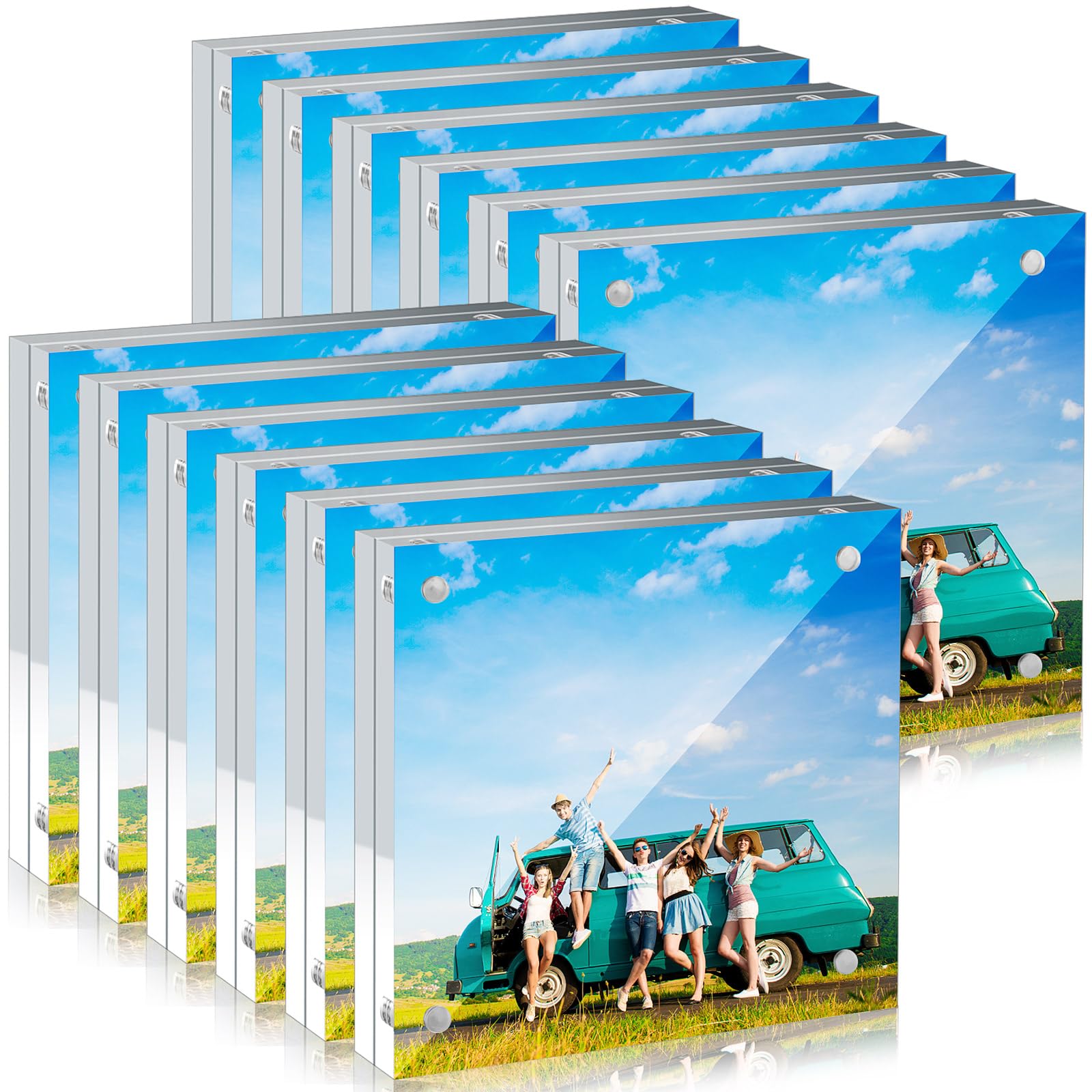 Handepo 12 Pcs Acrylic Picture Frame Bulk Clear Acrylic Photo Frame Magnetic Desktop Display Double Sided 20 mm Thickness Freest
