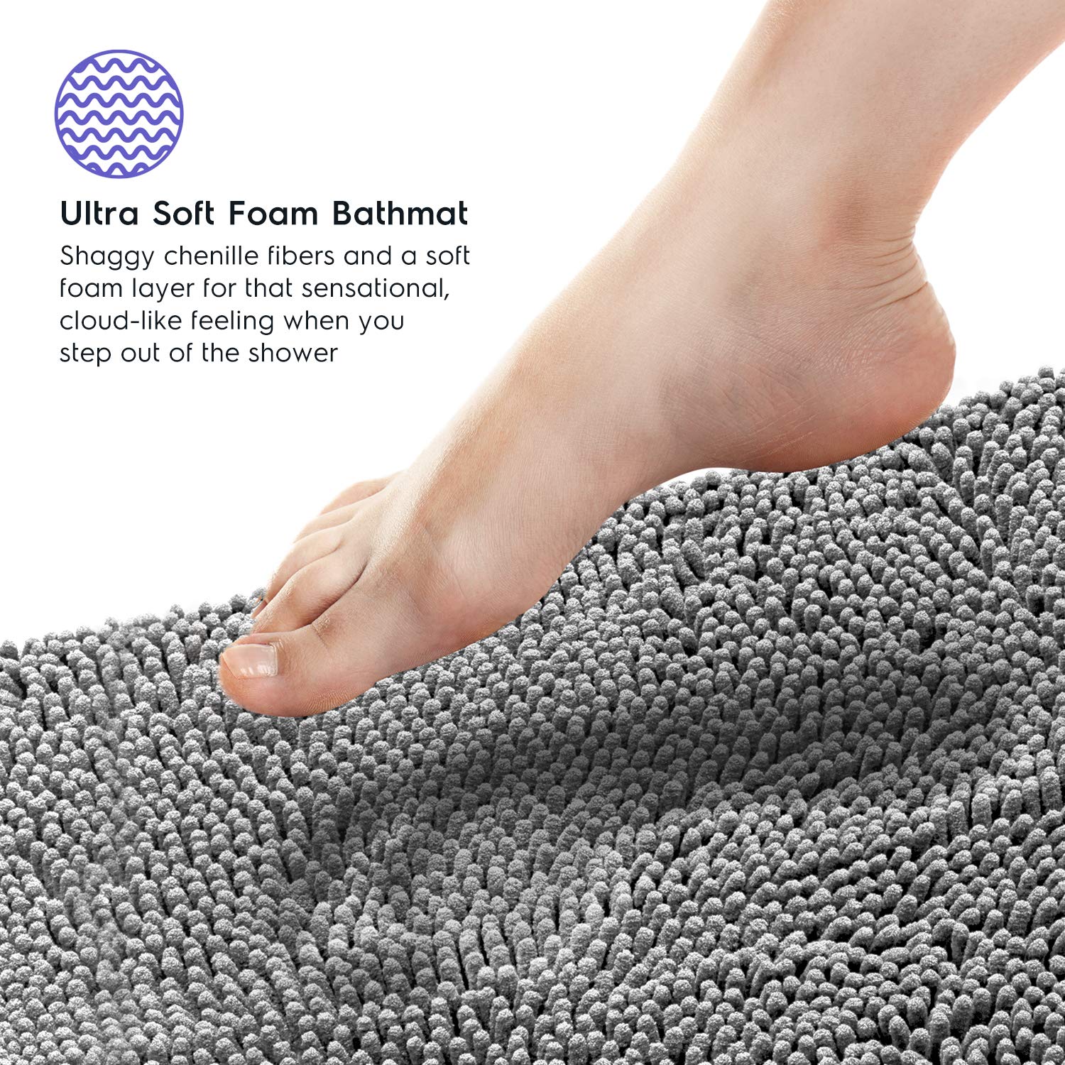 Tafts Ultra Plush Chenille Microfiber Bathroom Rug, Space Grey, 21 X 32 + 20 X 22 - Square Cutout
