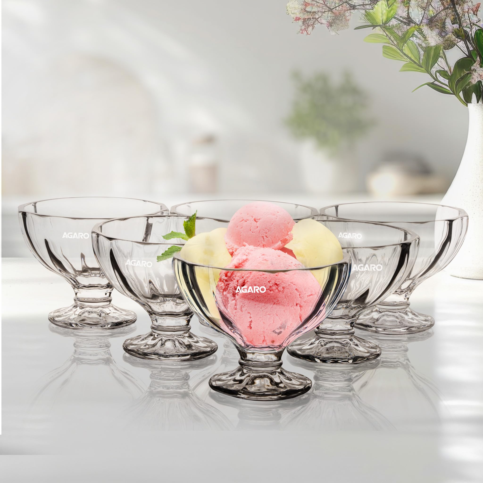 Agaro Glass Elegant Ice Cream Bowl 140Ml Set Of 6, Ice Cream Bowl, Dessert Cup For Sundae, Sweets, Snacks, Fruit, Pudding, Nuts