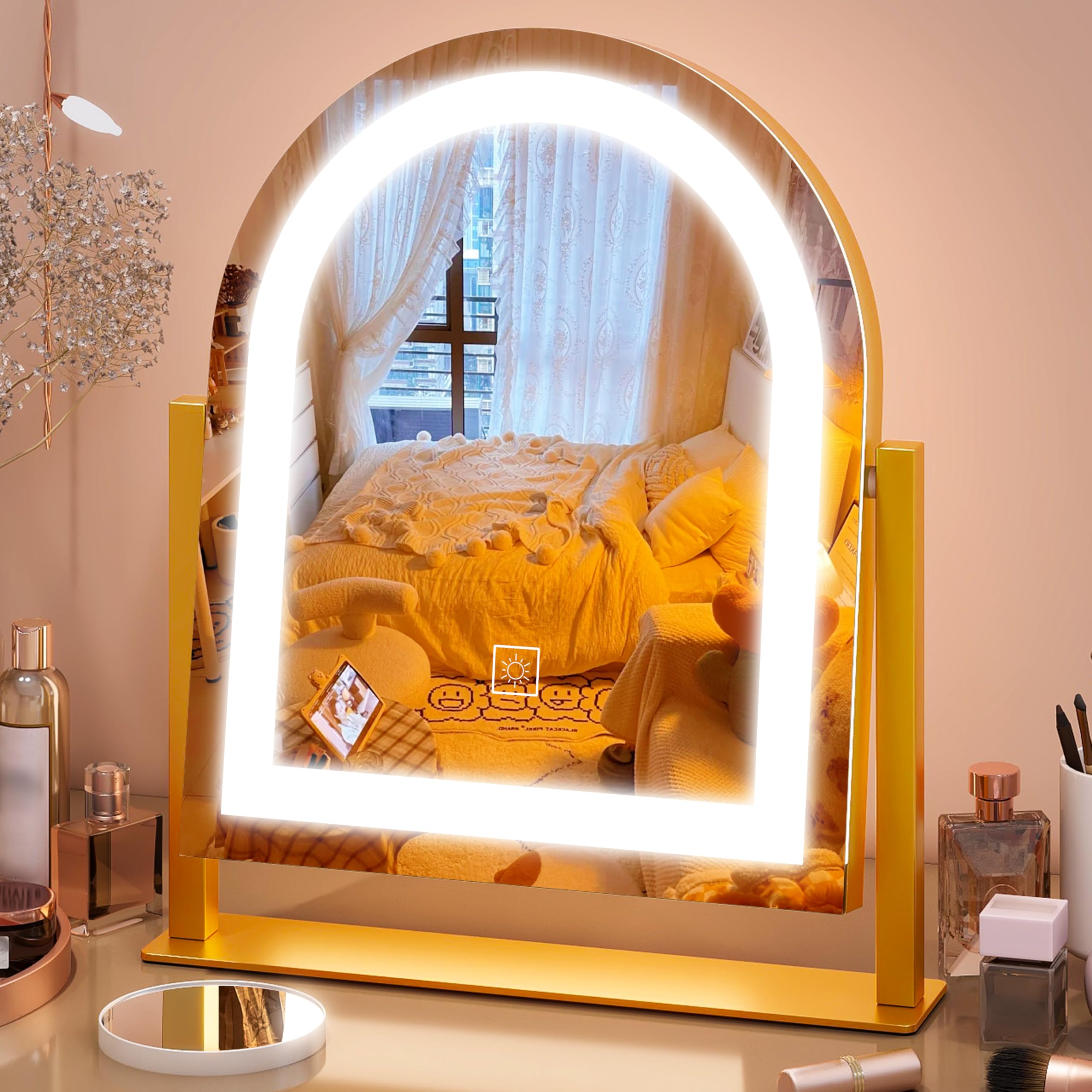 Fennio Large Vanity Mirror With Lights - 15.5''X13'' Led Lighted Makeup Mirror With Lights, 10X Magnification, Touch Screen With