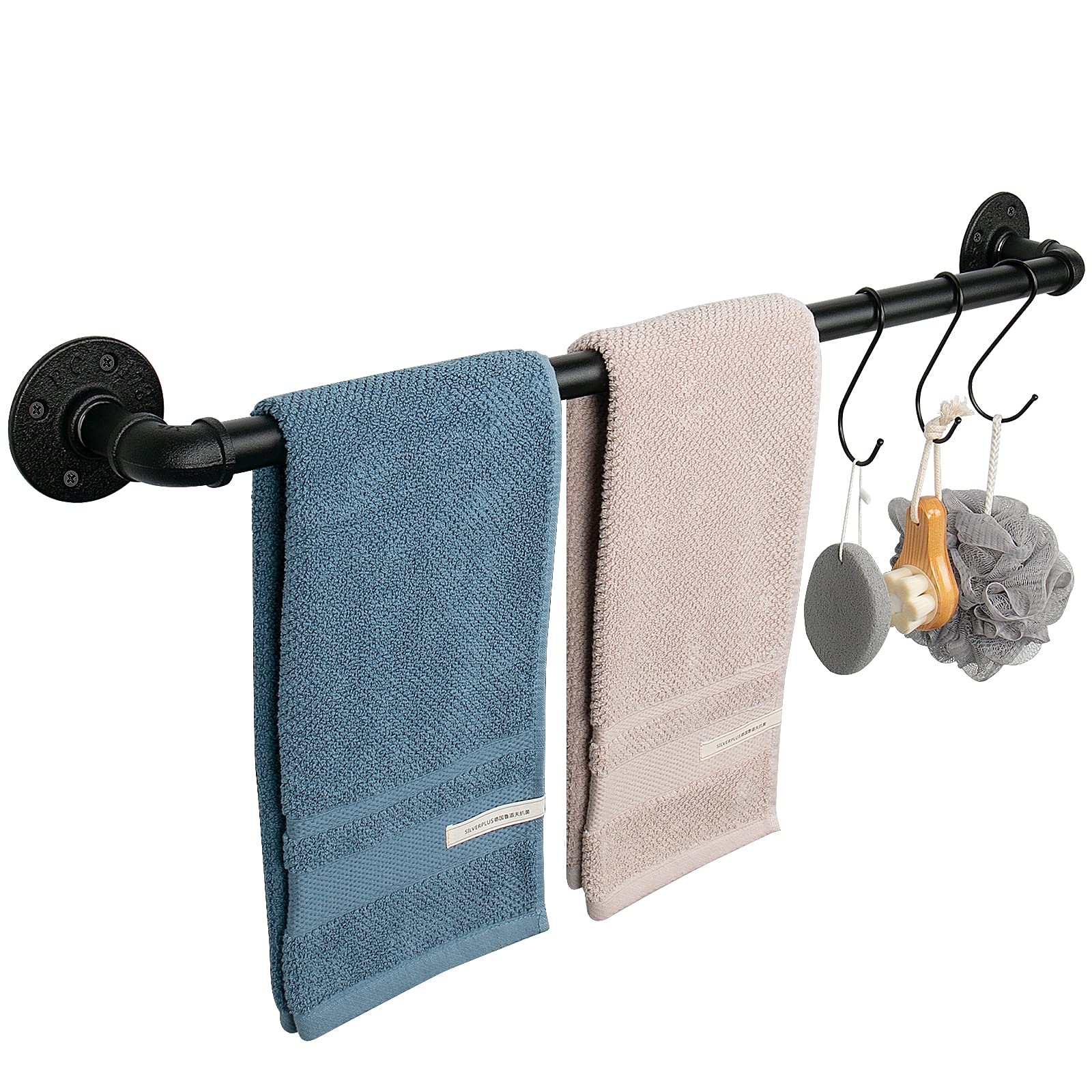 Jeasor Industrial Pipe Towel Rack Towel Bar, Heavy Duty Wall Mounted Rustic Farmhouse Bath Towel Holder For Bathroom (Black, 32