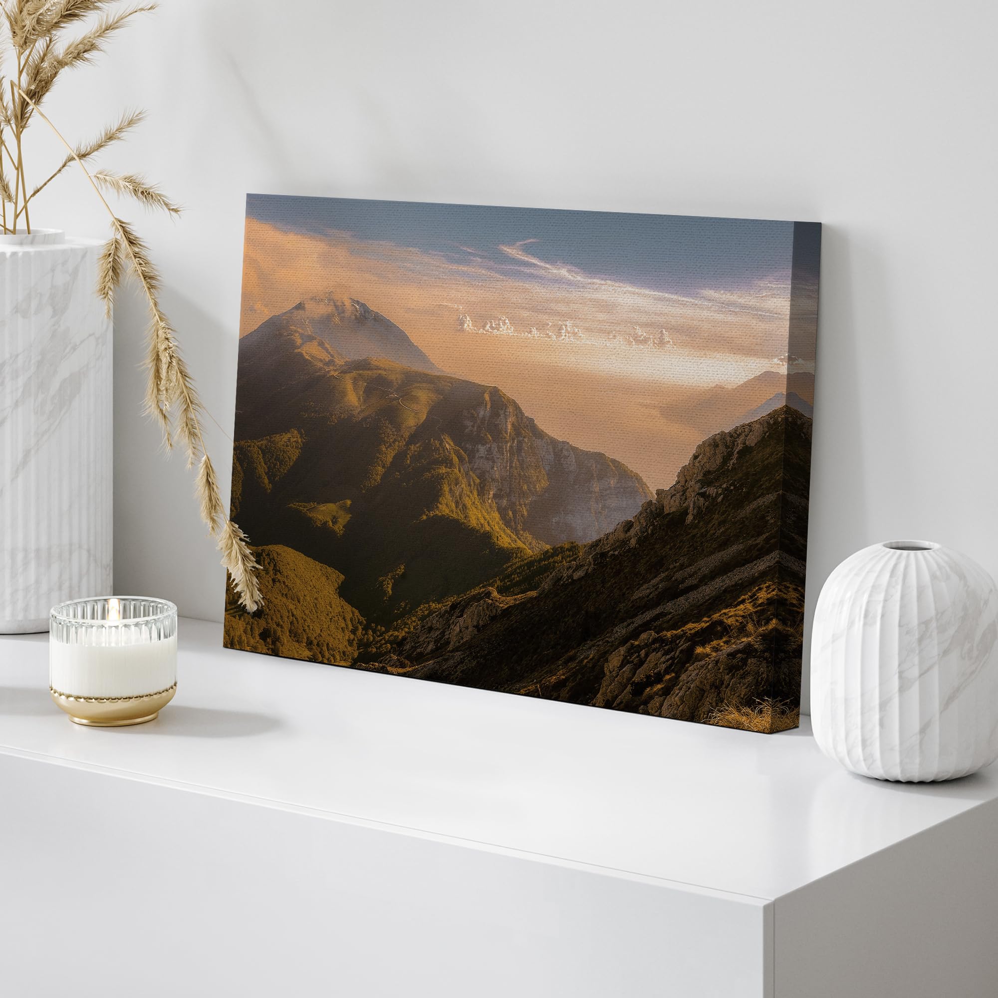 Wall26 Canvas Print Wall Art Golden Mountain Landscape Warm Photography Realism Bohemian Scenic Relax/Calm Cool For Living Room,