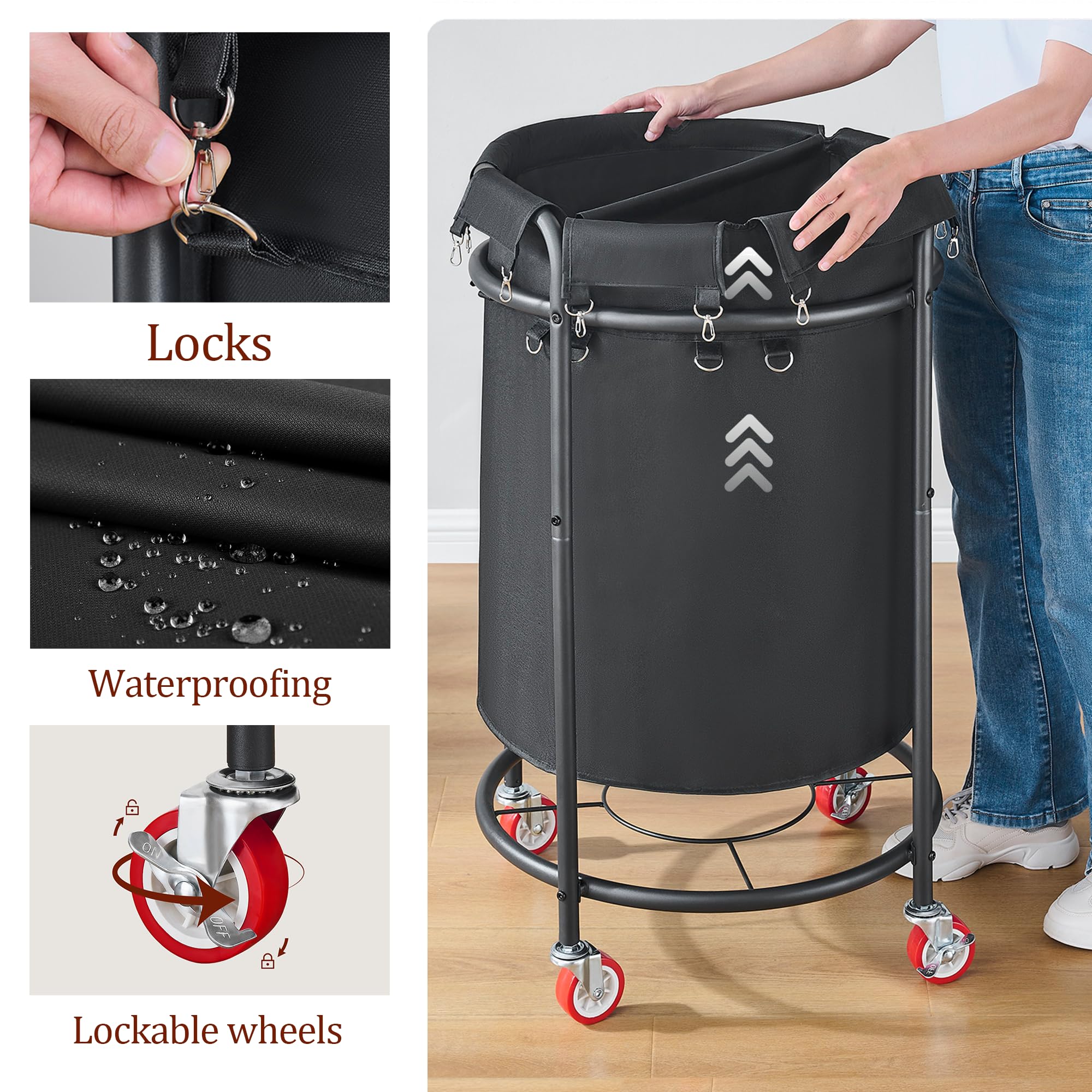 190L 2 Section Laundry Basket With Wheels, 50 Gal., Rolling Laundry Hamper, Round Laundry Sorter Cart With Handle, Steel Frame A