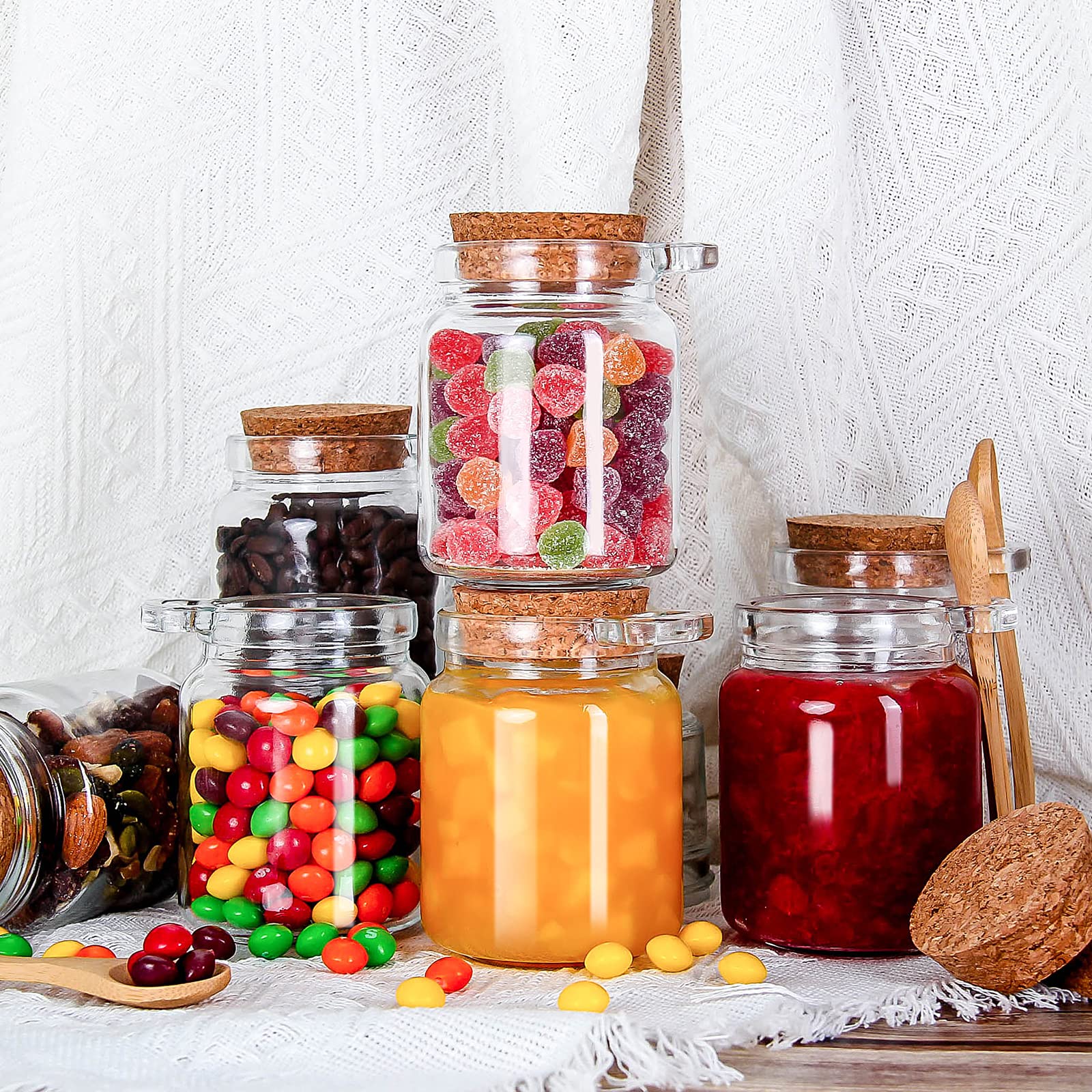 Yeboda 10Oz Small Glass Storage Jars With Cork Lids And Spoons Yogurt Containers For Pantry,Bathroom,Spices,Honey,Mousse,Candy,C