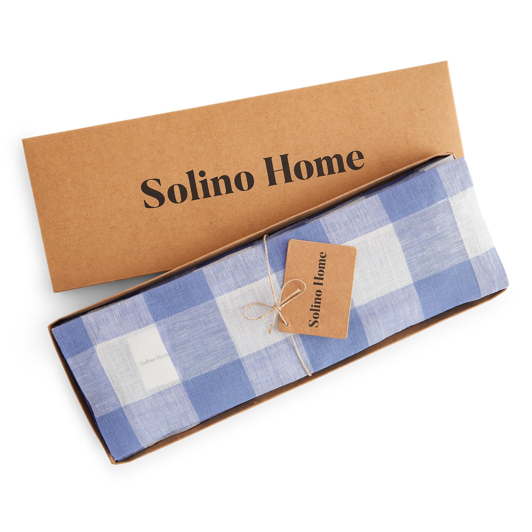 Solino Home Buffalo Check Linen Placemats 19'' L X 14'' W Inch - 100% Pure Linen Hydrangea Blue Plaid Cloth Placemats Set Of 4 -