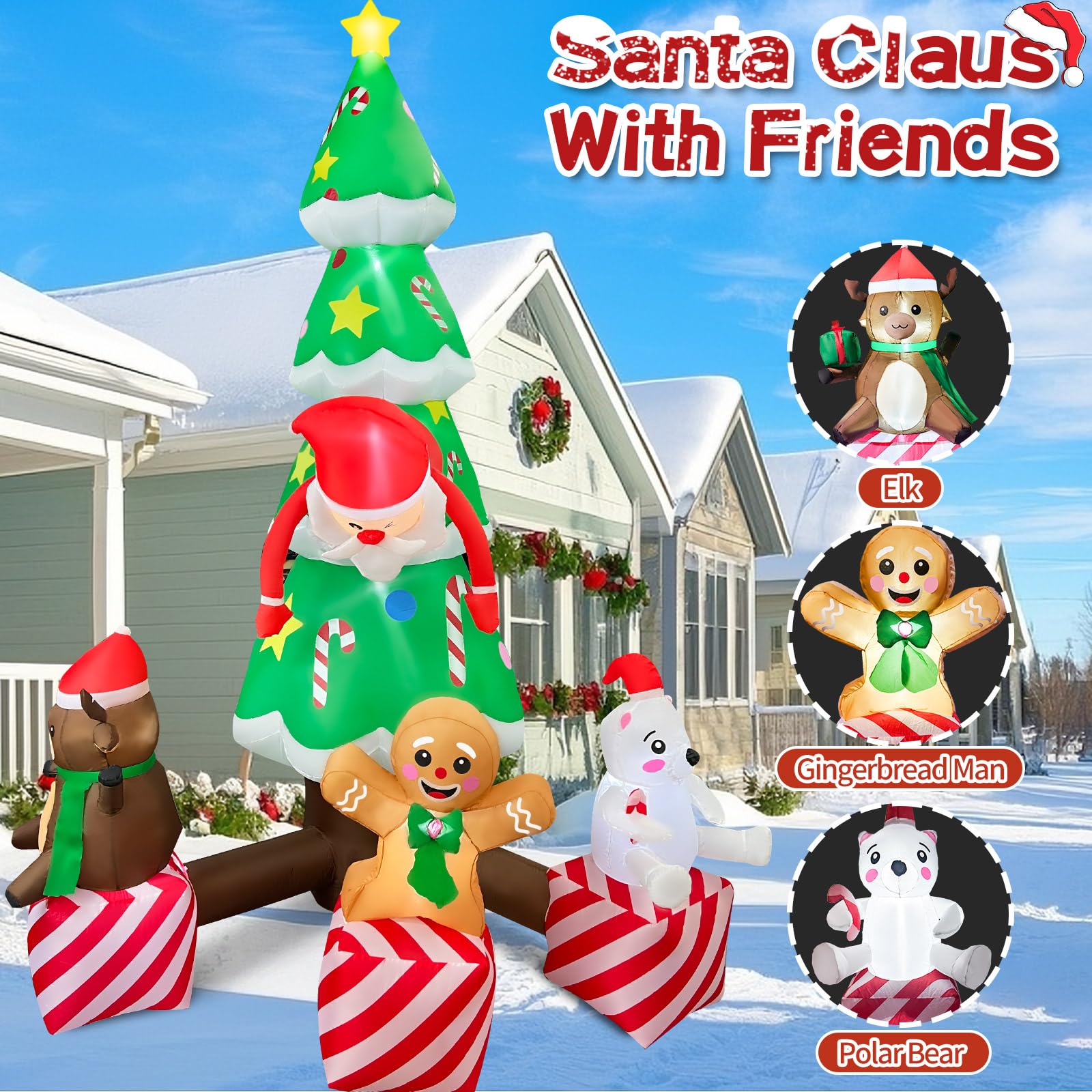 GIGLIM 2025 Inflatable Christmas Tree 8FT Christmas Tree Inflatables Combined with Santa Claus and Friends Christmas Blow Up Out