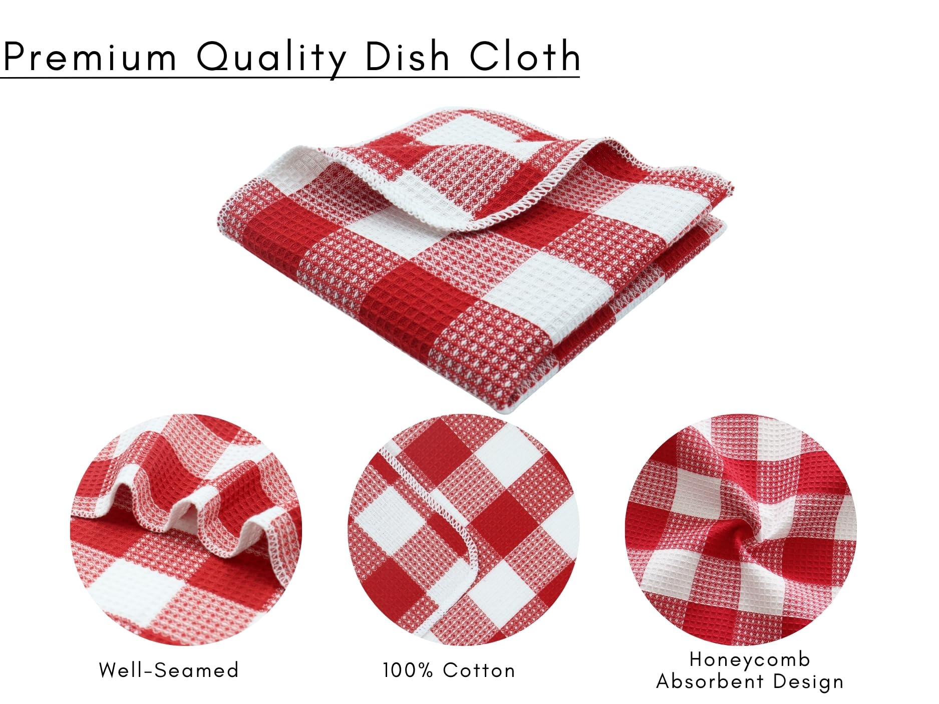 PurpleEssences Waffle Weave Plaid Dish Cloths, 100% Cotton, 12x12 Inch, Soft Absorbent Quick Drying Buffalo Check Dish Rags for