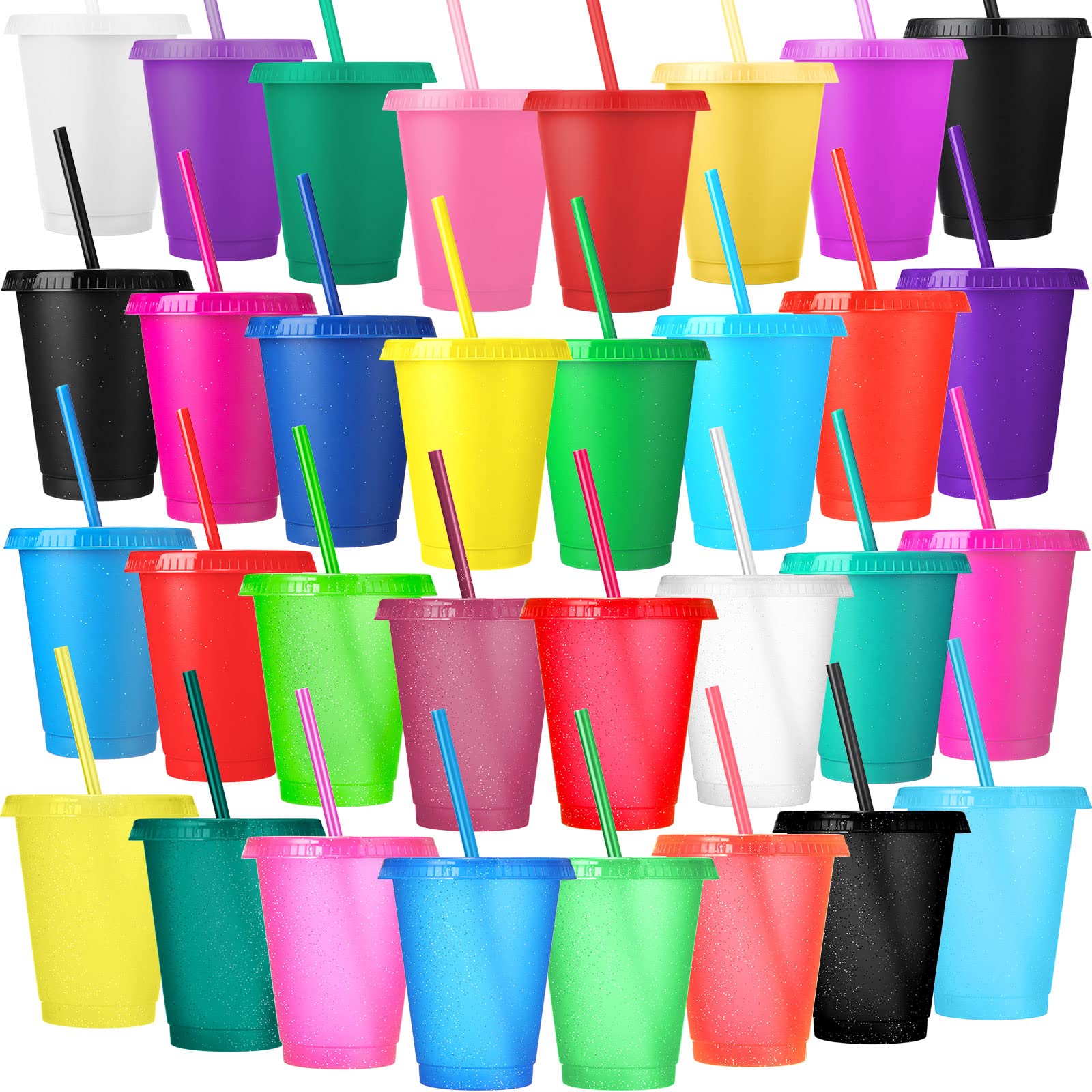 Sieral 60 Pack Cups with Lids and Straws Kids Tumbler with Straw Reusable Water Bottle Iced Coffee Travel Mug Adults Plastic Cup
