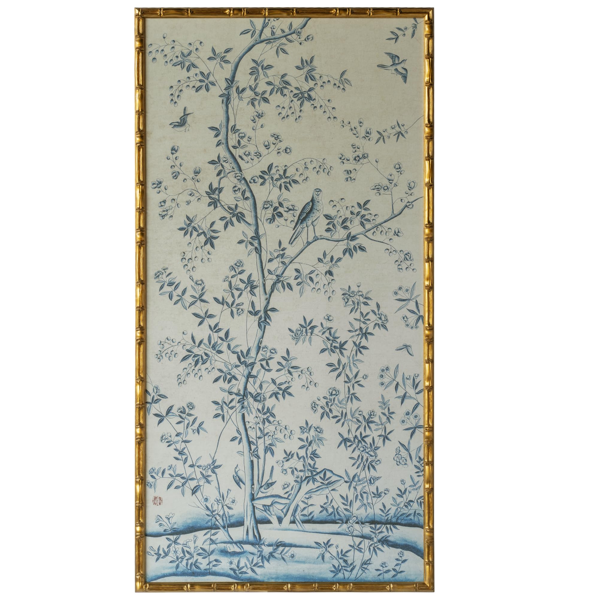 Hongfengtang Chinese Rice Paper Print China Flower And Bird Bamboo Frame 54.3 X 28 Inches (Large B)