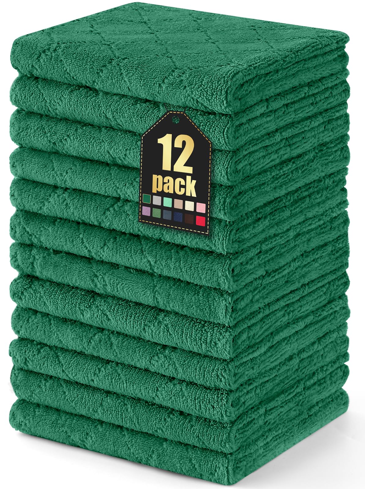 Homaxy 12 Pack Dish Towels for Kitchen (13 x 19 Inches, Dark Green), Super Soft and Absorbent Coral Velvet Dish Cloths for Washi