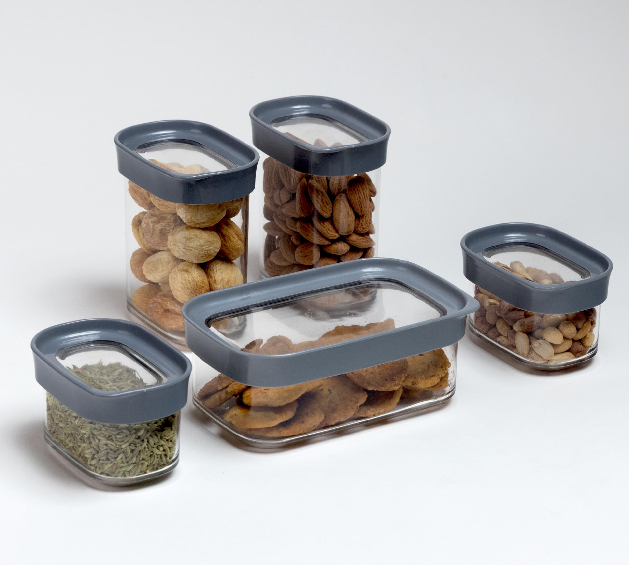 Stacpro Airtight Kitchen Containers Combo Pack Of 5 | Bpa Free Stackable Jar, Pantry Organiser, Fridge & Dishwasher Safe, Clear 