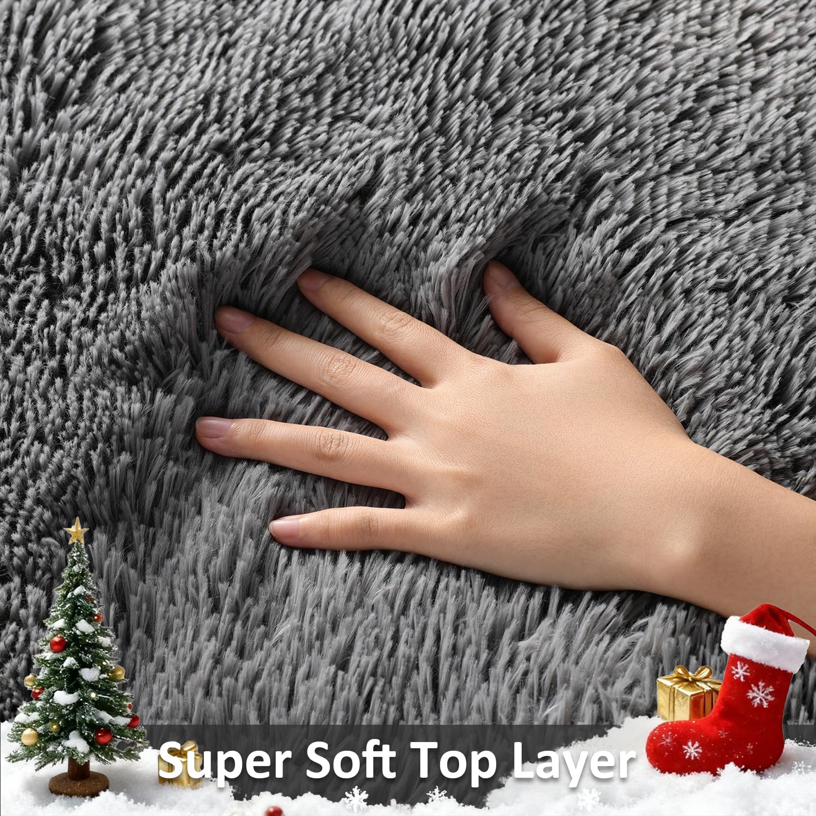 Ophanie 6x9 Area Rugs, Upgrade Non-Slip Fluffy Soft Rugs for Living Room, Large Shag Grey Fuzzy Plush Rug, Gray Shaggy Big Carpe