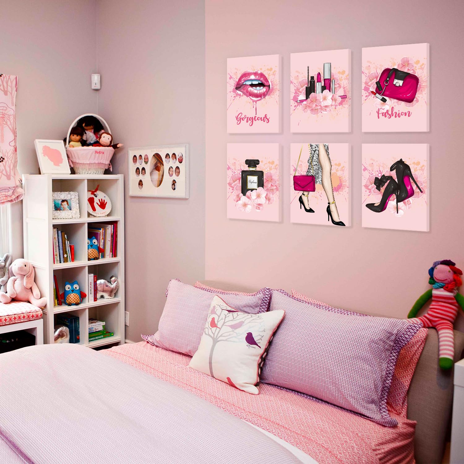 Hpniub Fashion Wall Art, Glam Wall Decor For Living Room, Set Of 6 Piece (12X16Inch,Framed) Pink Girly Beauty Room Pictures Mode