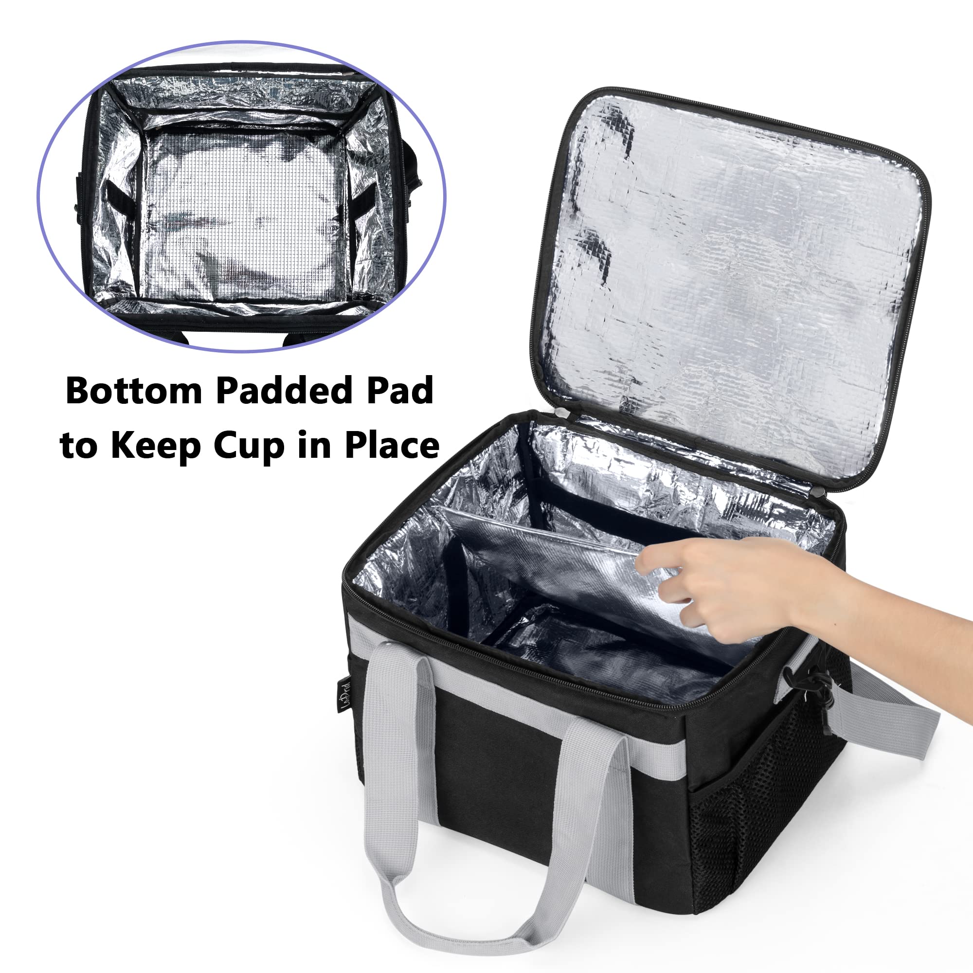 Lodrid Reusable 6 Cups Drink Carrier For Delivery With 2 Handles, Insulated Cup Holder Caddy With Removable Dividers And Shoulde