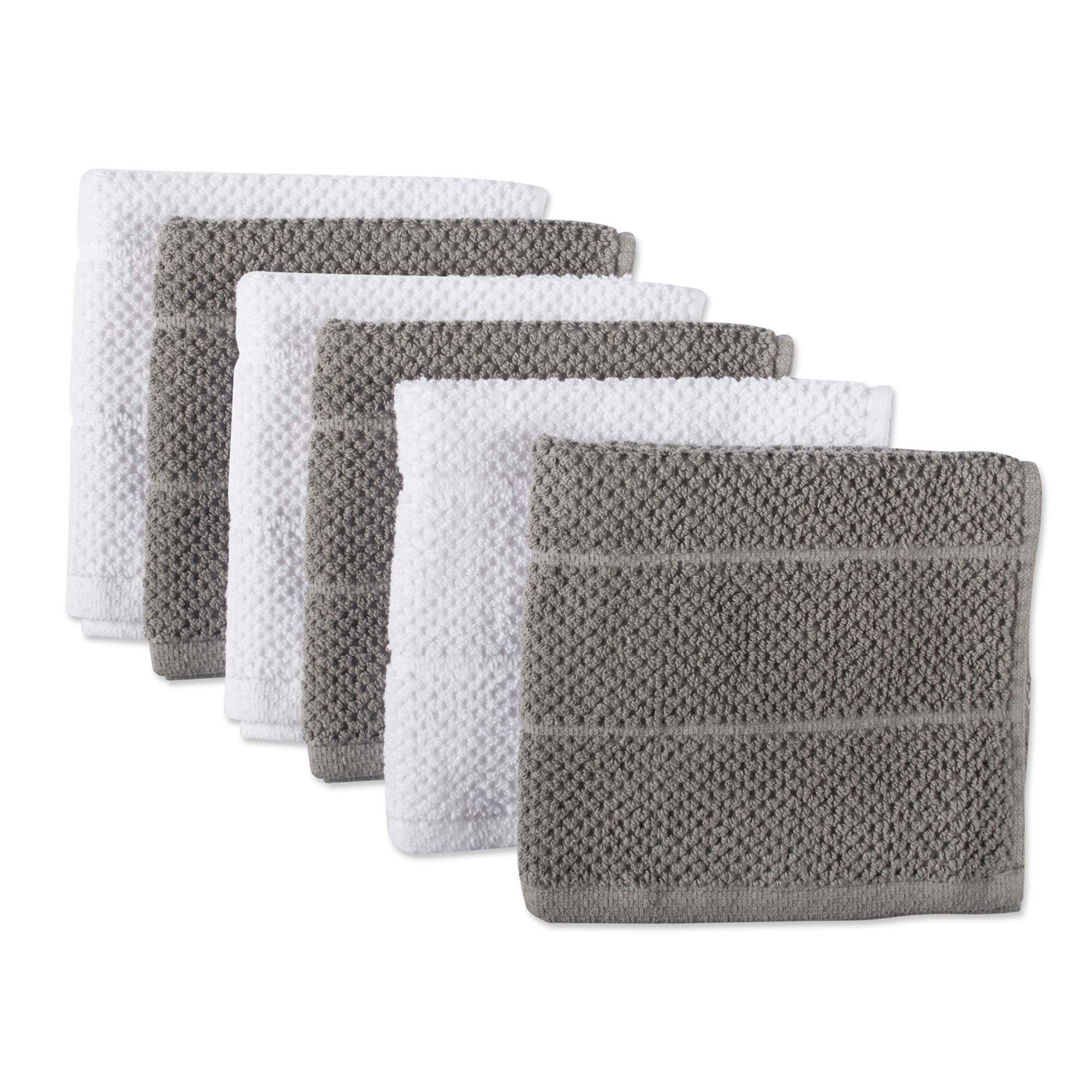 Dii Basic Chef Collection, Assorted Terry Kitchen Towel Set, Dishcloth Set, Gray, 6 Piece