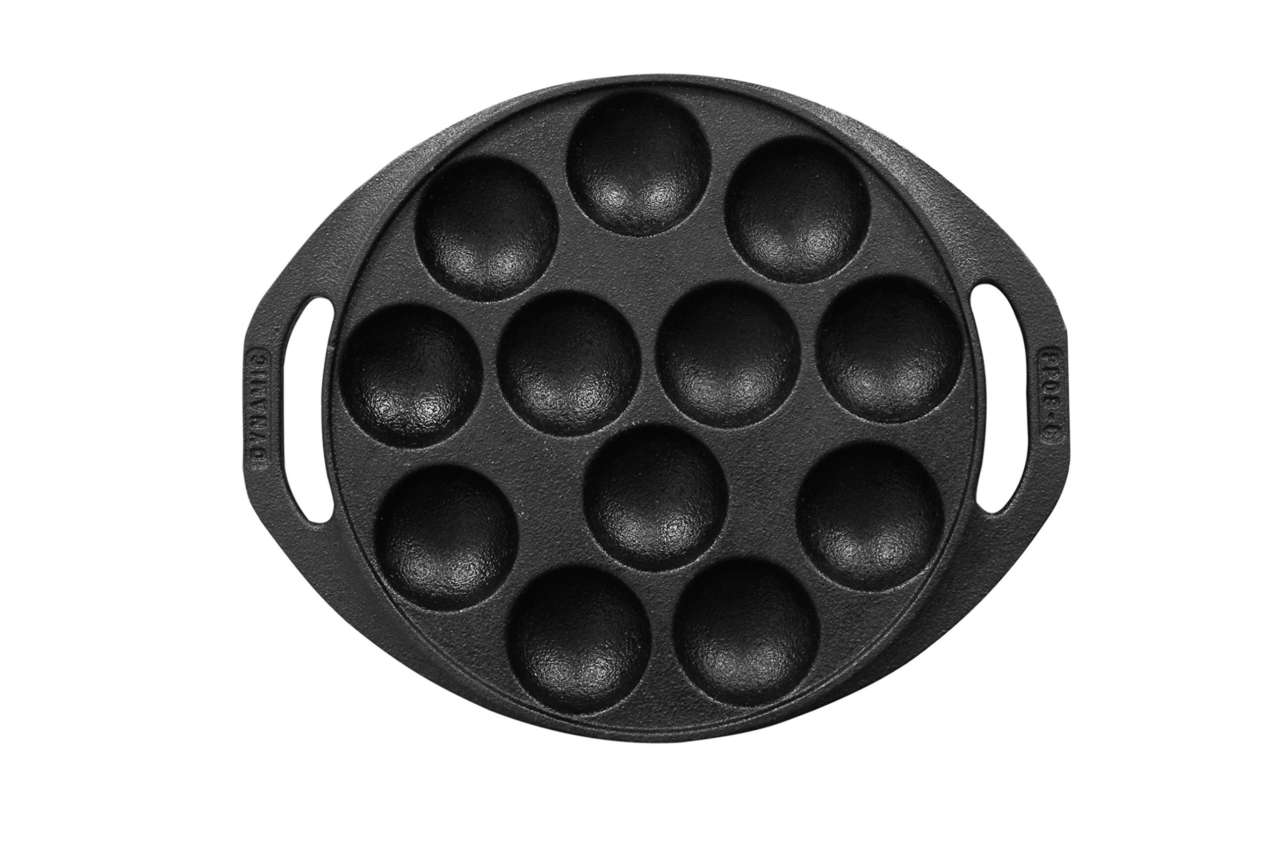 Dynamic Cookwares Pre-Seasoned Mini Paniyaram Pan | 8 Inch/20.9 Cm/12 Cavity | Naturally Nonstick Appe/Paddu Pan 12 Pit | 100% P