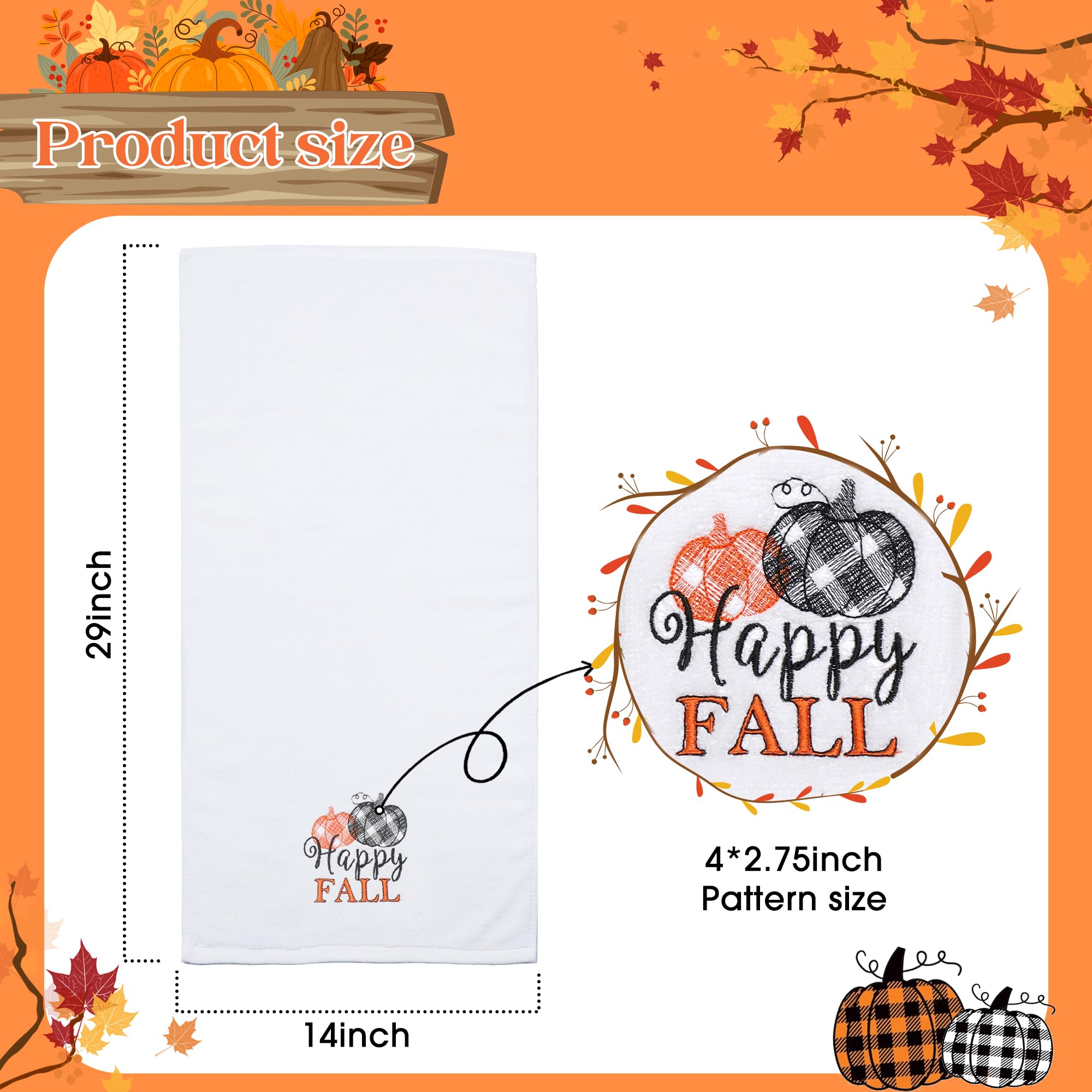 Newlighture Fall Hand Towels Set Of 2 - 100% Cotton Embroidered Pumpkin Decorative Kitchen And Bathroom Dish Towels, Thanksgivin