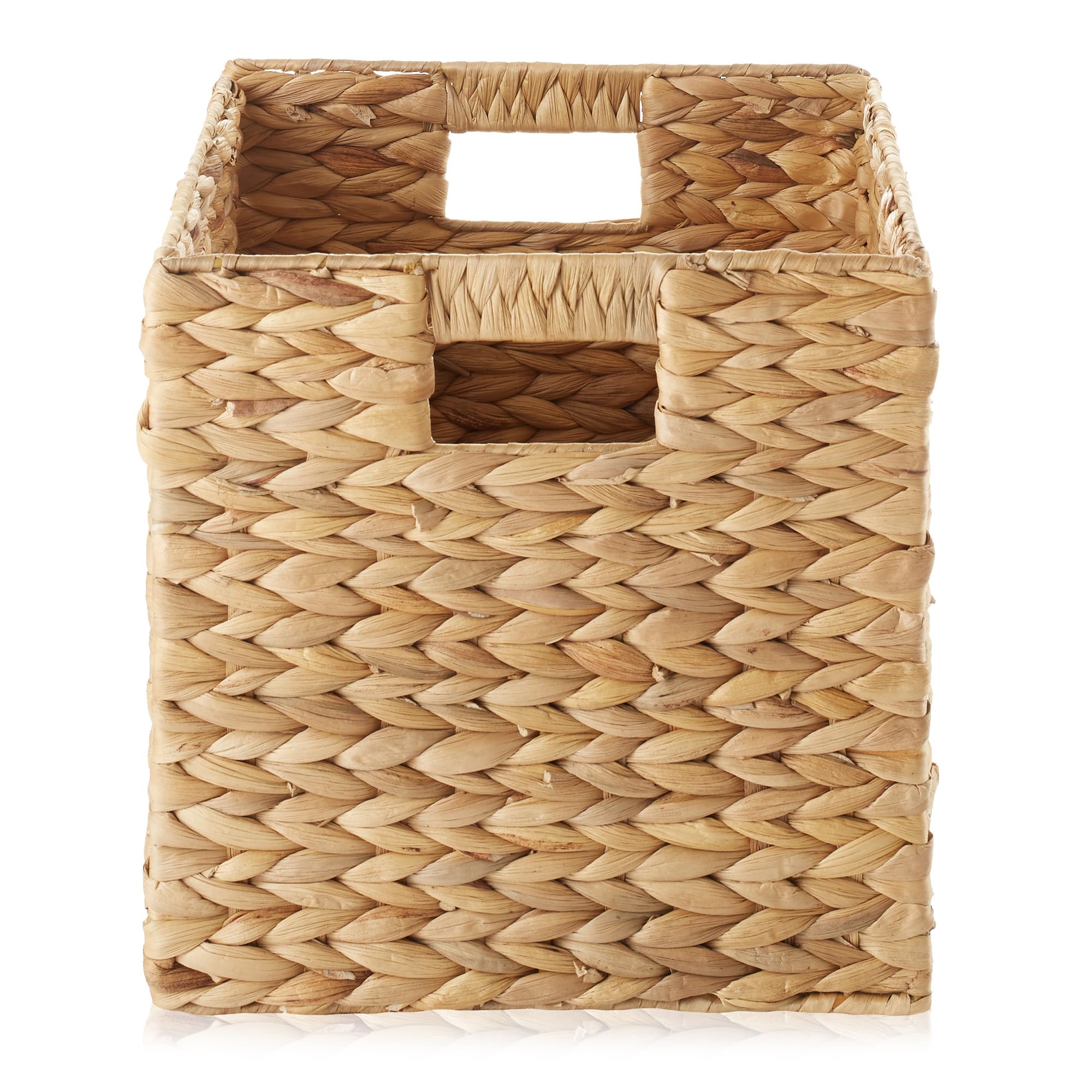 Casafield 10.5'' X 10.5'' Water Hyacinth Storage Baskets, Natural - Set Of 6 Collapsible Cube Organizers, Woven Bins For Bathroo