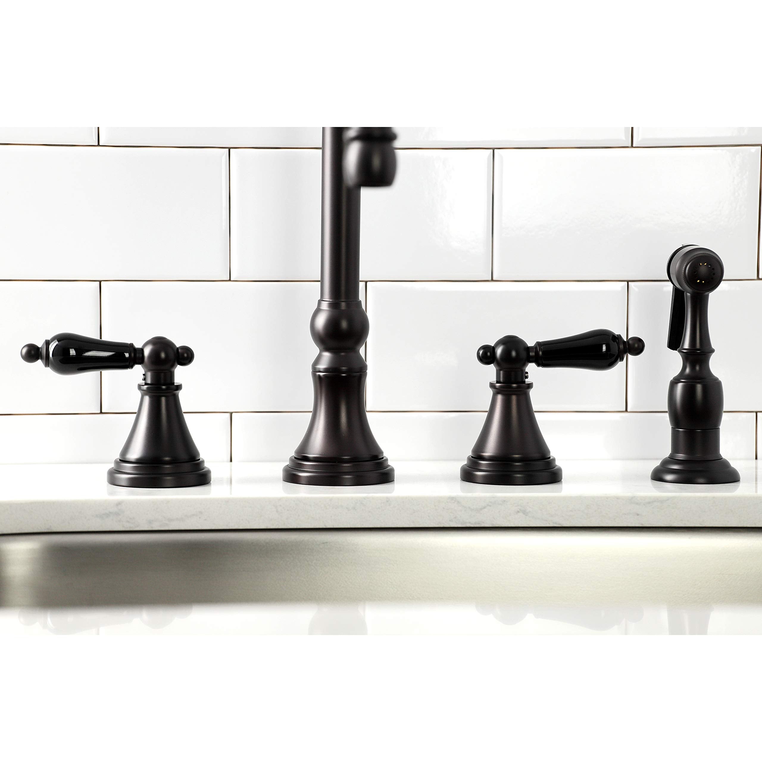 Kingston Brass KS2795PKLBS Duchess Widespread Kitchen Faucet with Brass Sprayer  Oil Rubbed Bronze