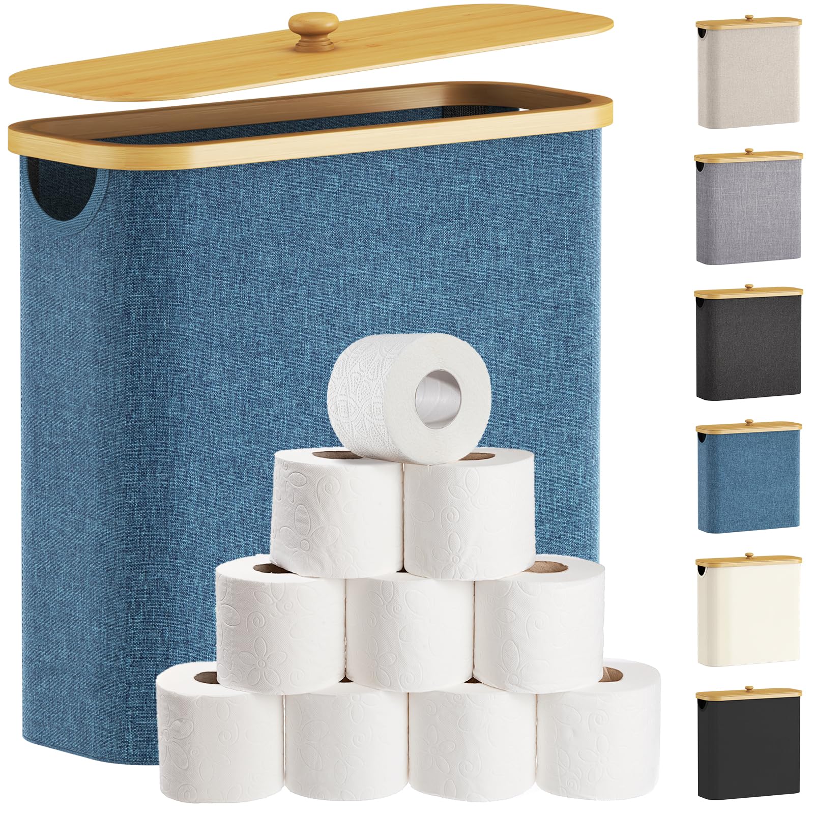 Lifewit 30L Toilet Paper Storage Holder for 12 to 16 Rolls, Free Standing Toilet Paper Basket Stand with Bamboo Lid, Collapsible