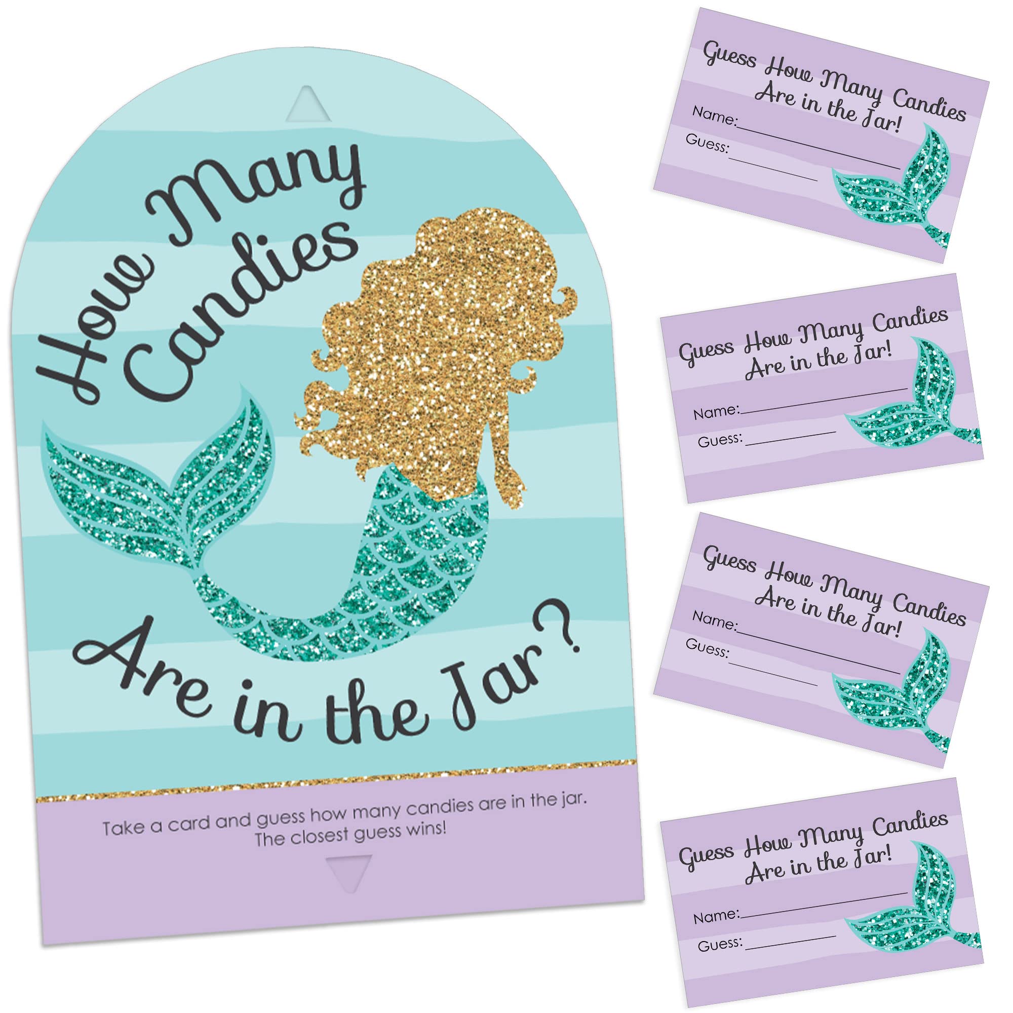 Big Dot Of Happiness Lets Be Mermaids - How Many Candies Baby Shower Or Birthday Party Game - 1 Stand And 40 Cards - Candy Guess