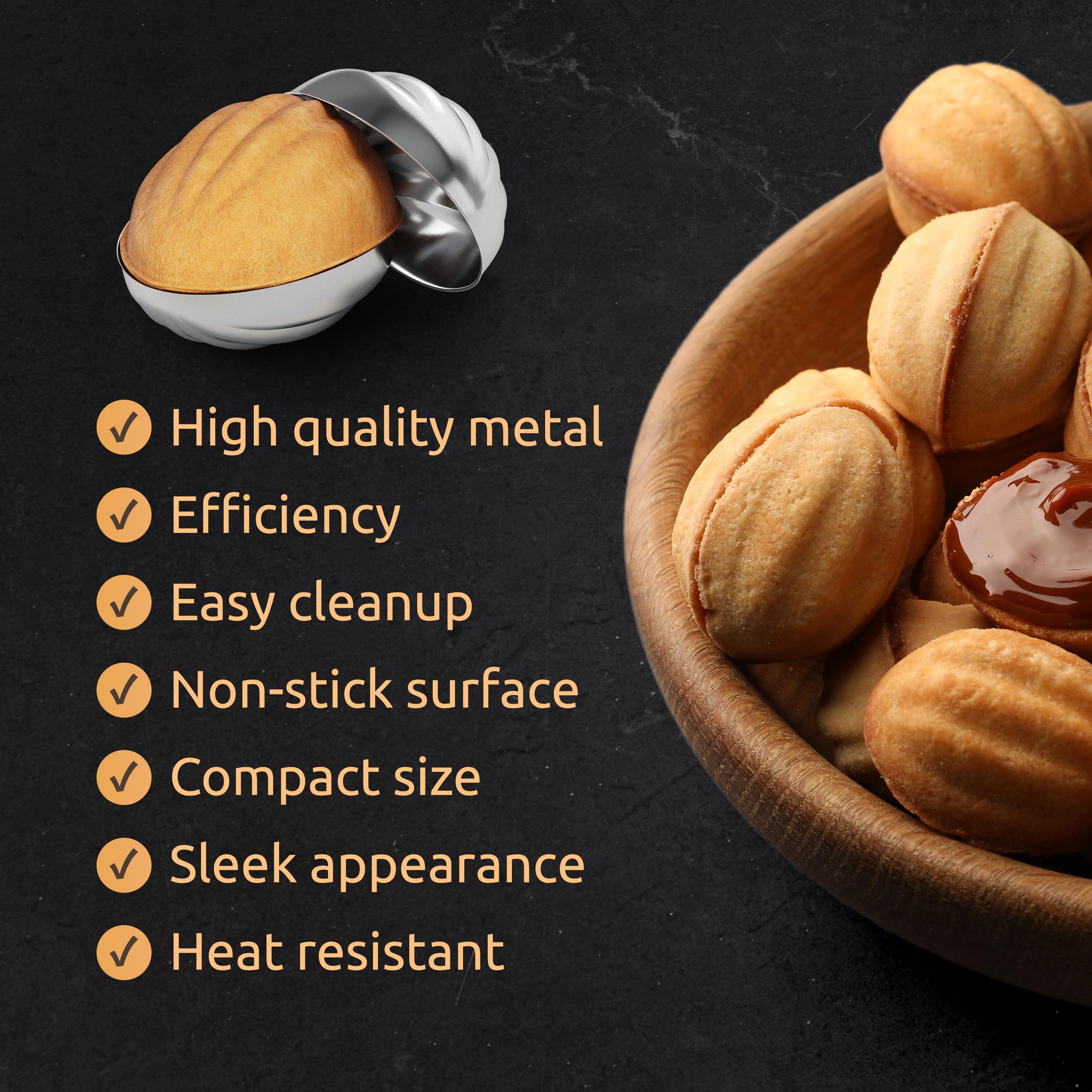 BIOL Oreshki Mold - Metal Cookie Maker for Russian Oreshki, Nut-Shaped Mini Mold