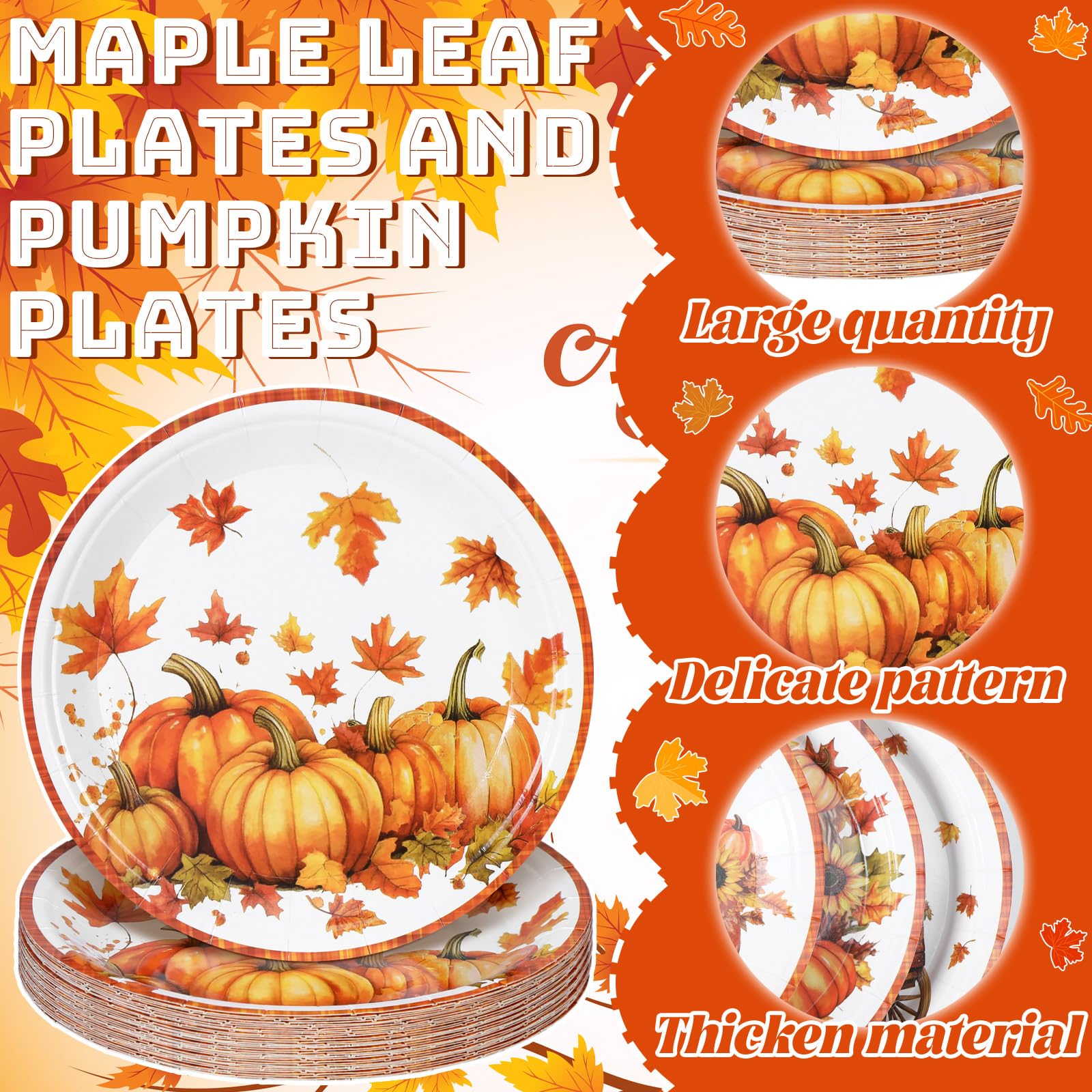 Fourluoo 96 Pcs Thanksgiving Pumpkin Paper Plates Disposable 7 Inch Pumpkin Dinner Plates for Thanksgiving Fall Party Birthday P