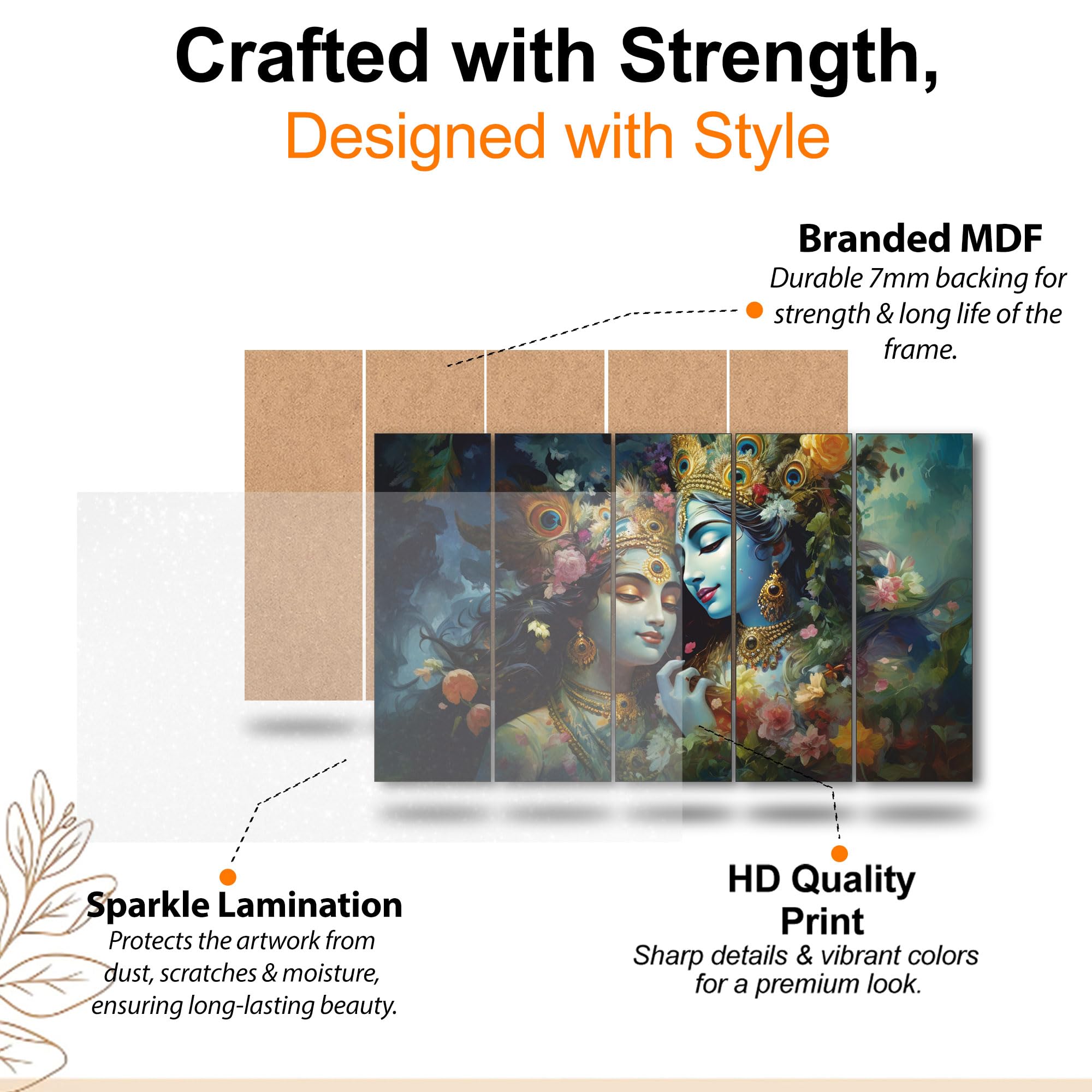 The Castle Decor Radha krishana painting with frame 5 Big Size (27x48) Wall Art for living room,Bedroom,Drawing room,Hotels-Digi