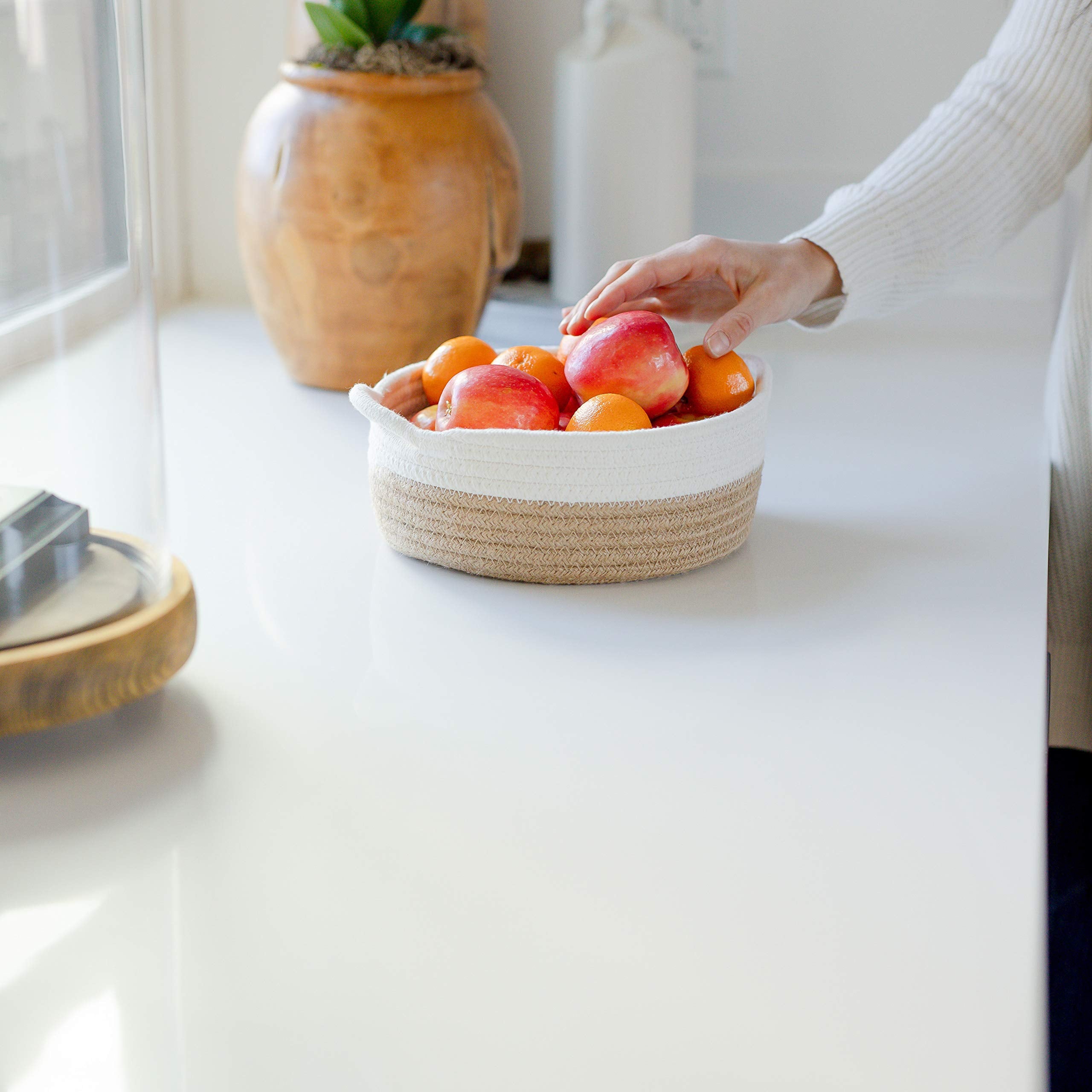 Naturalcozy 5-Piece Round Small Woven Baskets Set- Cotton Rope Baskets For Organizing! Montessori Toys, Fruits Remotes Key Tray