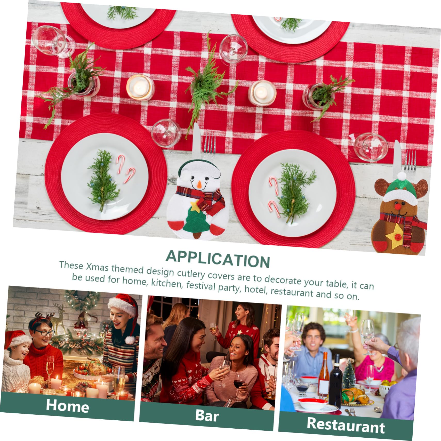 OULII 6pcs Christmas Cutlery Holder Snowman Reindeer Santa Claus Silverware Holders Pockets