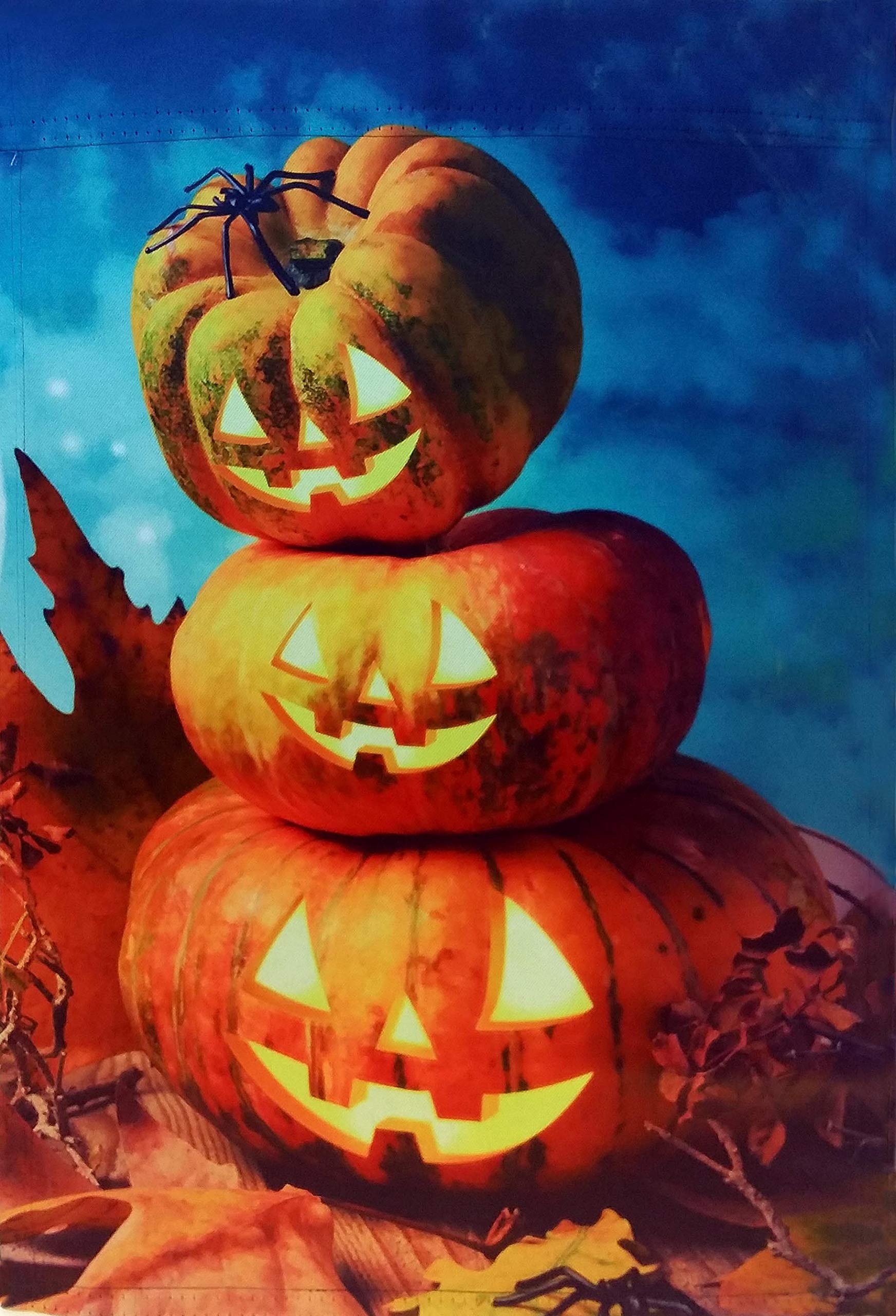 Halloween Jack-O-Lanterns Fall House Flag - 12'' X 18'', Double Sided, Carved Pumpkins, Garden Flag, Fall Decorations, Rustic, A