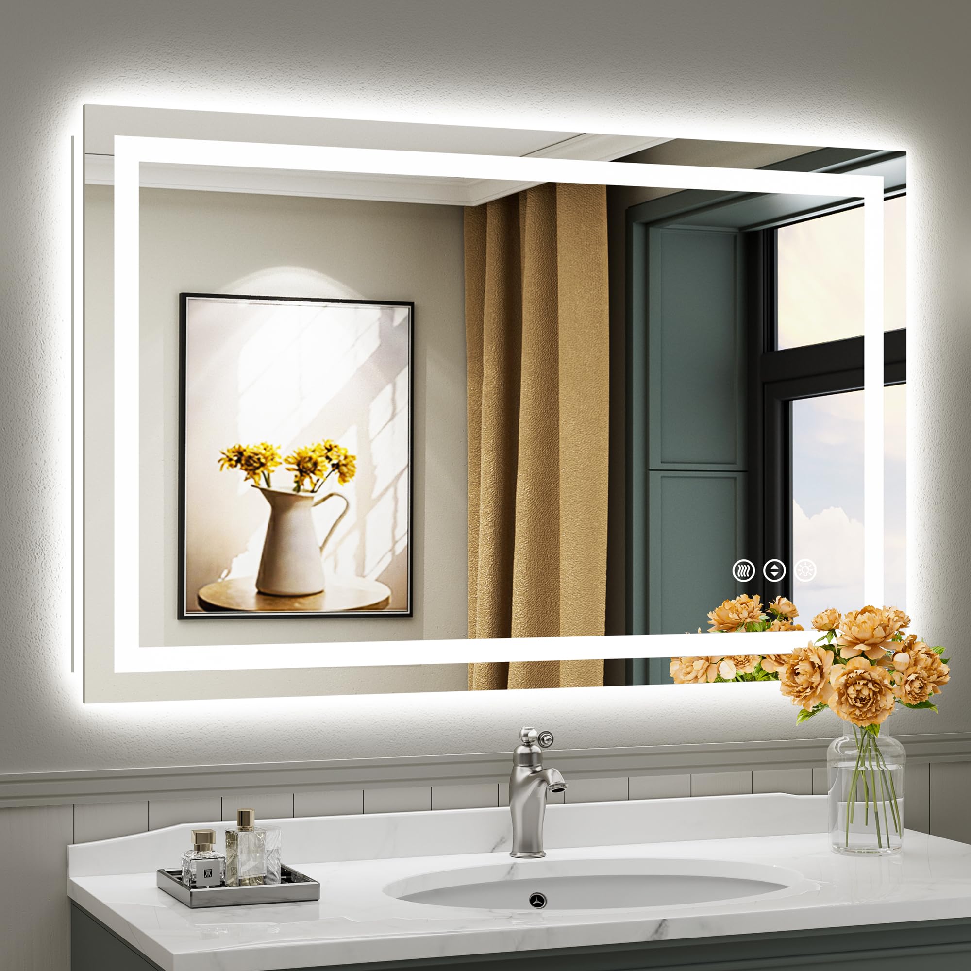 Briivue 48x30 Inch LED Bathroom Mirror with Lights, Backlit & Front Lit, Anti-Fog Lighted Bathroom Vanity Mirror for Wall, Memor
