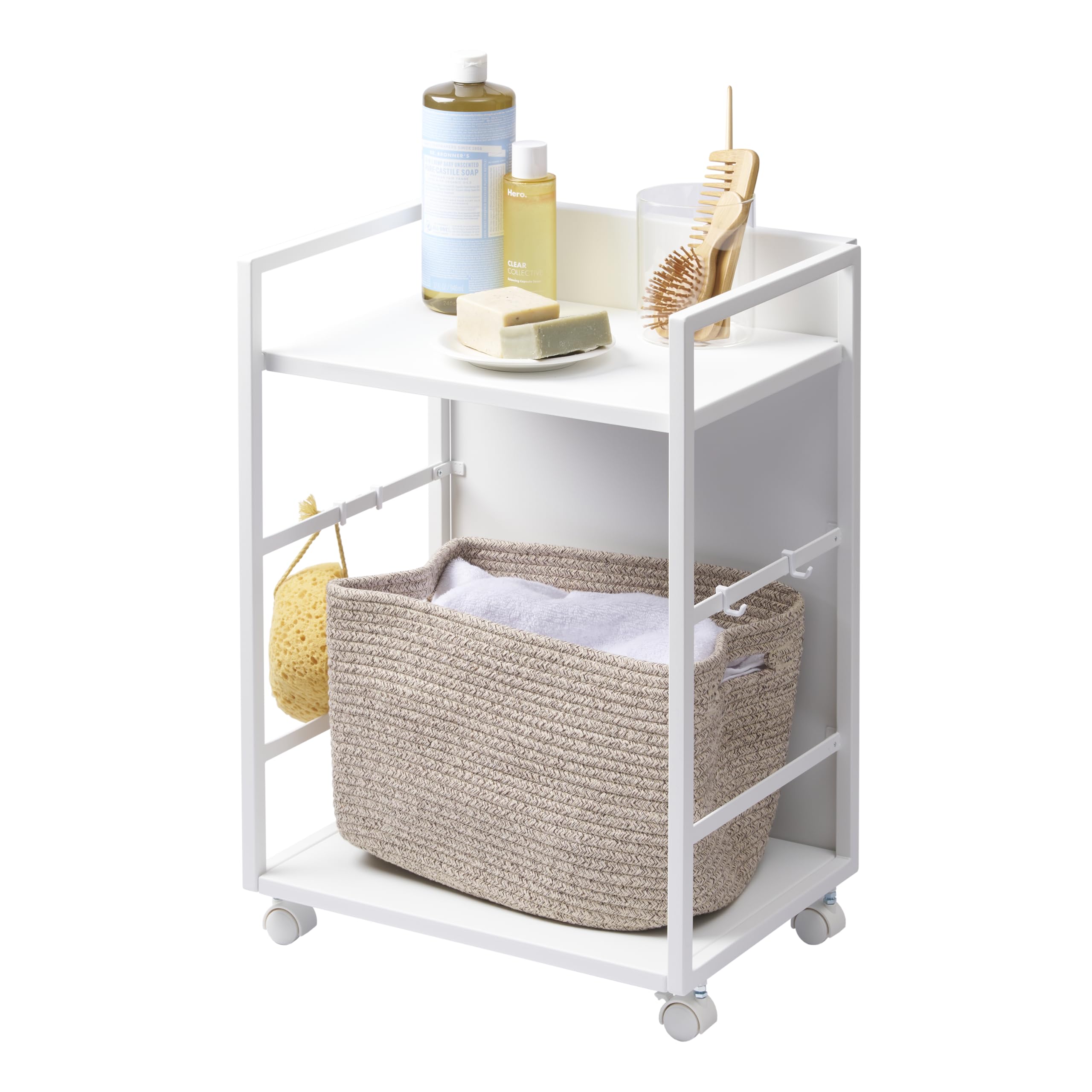 YAMAZAKI Home Tower Wheeled Wagon Cart with Adjustable Shelves and Hooks - Rolling Concealed Organization for Food, Pet Supplies