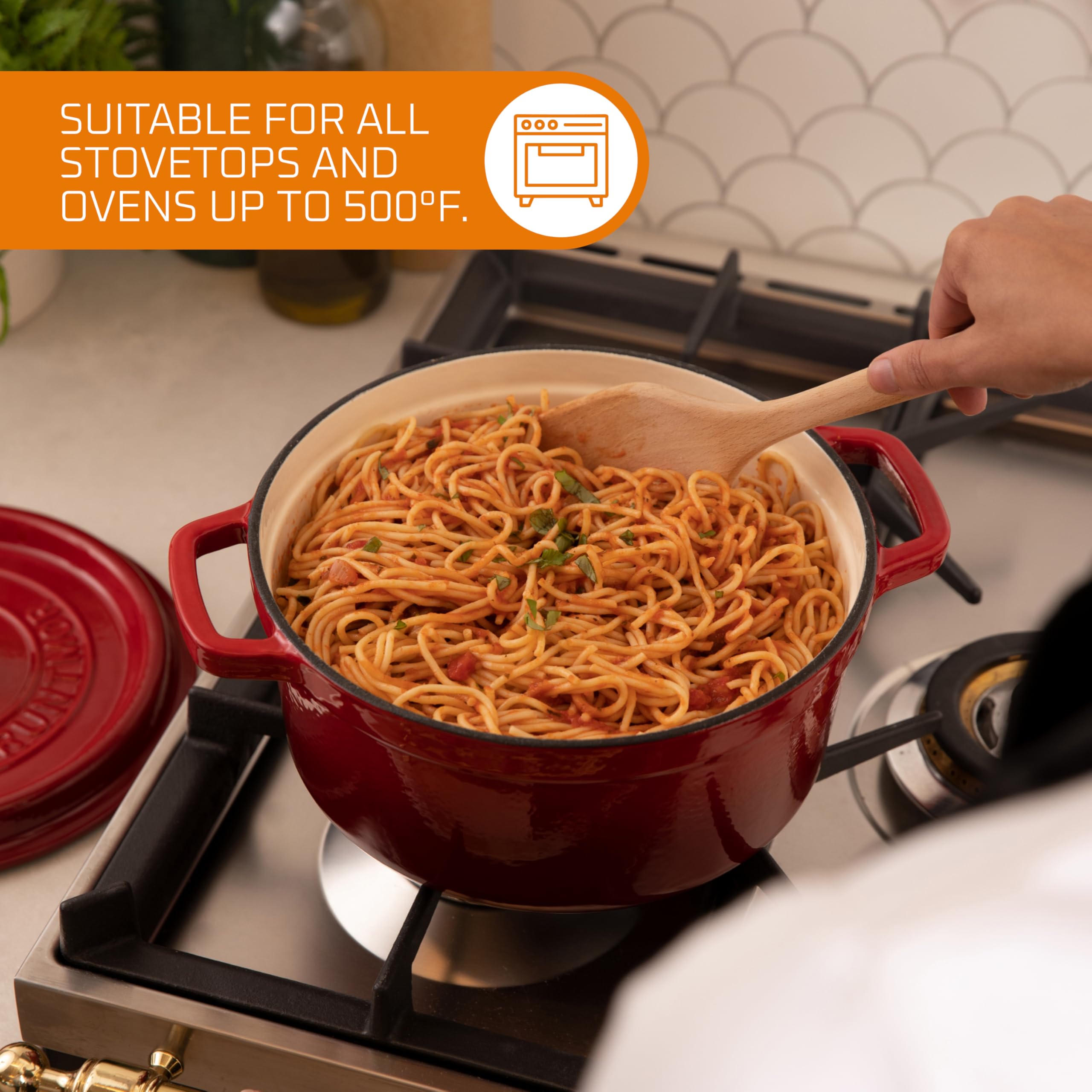 Bruntmor Pre-Seasoned Enameled Cast Iron Dutch Oven With Lid And Handle - 5.2 Quart Heavy Duty Casserole Dish For Cooking, Bakin