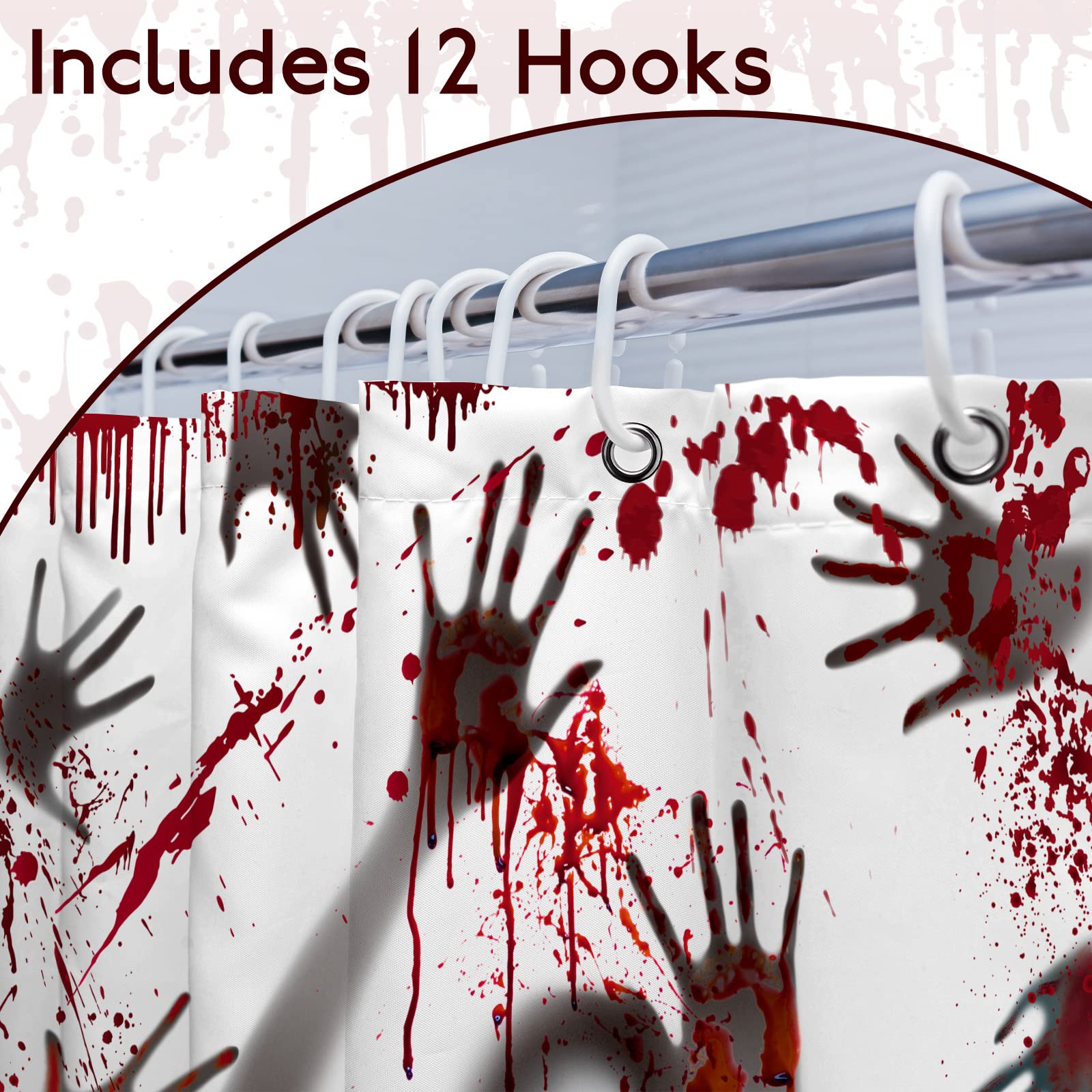 Cindeer Halloween Shower Curtain For Bathroom With Hook Scary Bloody Hands, 71 X 71 Inch Help Me Ghost Hand Shower Curtain Water