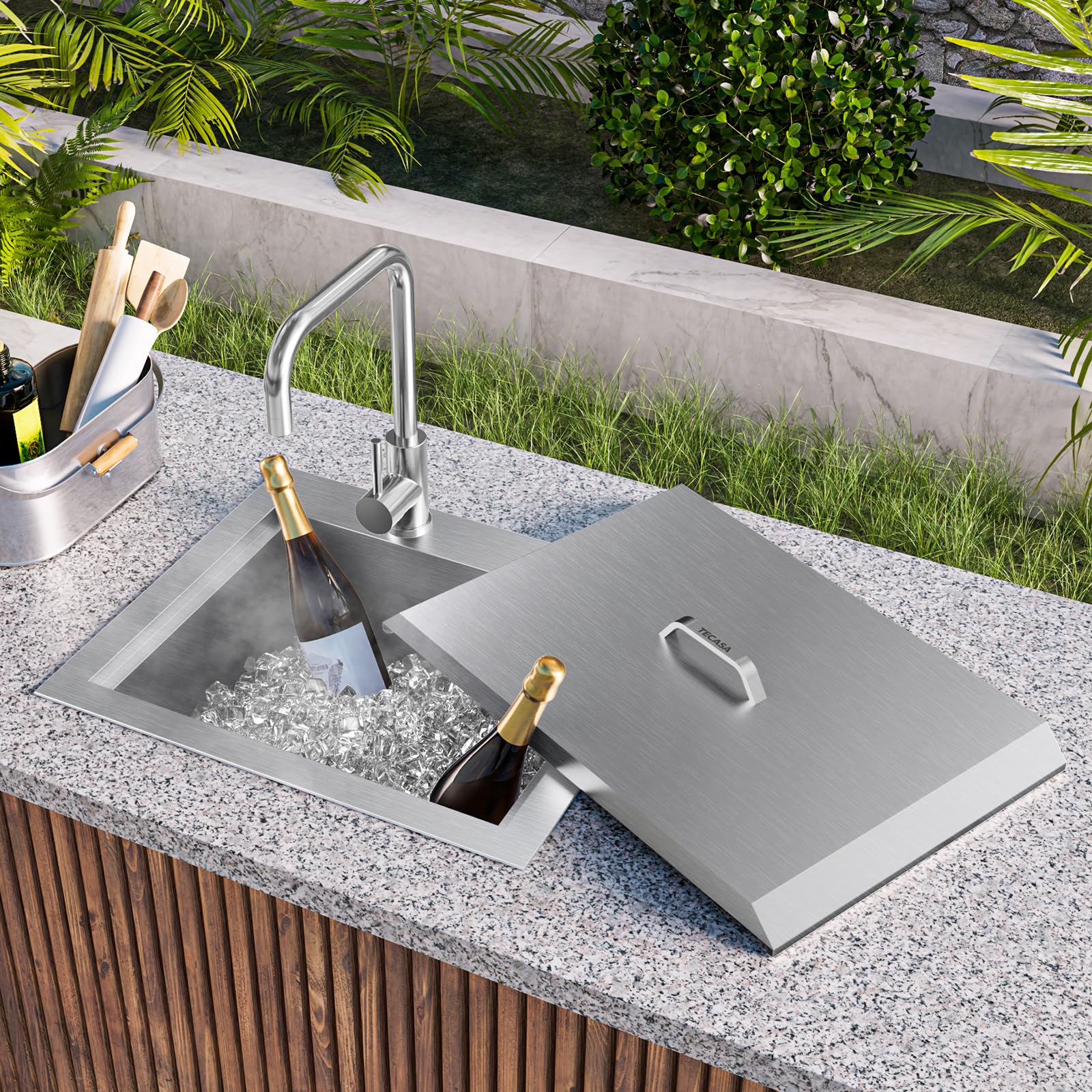 Outdoor Sink, Tecasa 21 X 18 Inch Drop-In Workstation Kitchen Sink, T304 Stainless Steel Kitchen Bar Sink, Single Bowl Bar Sink