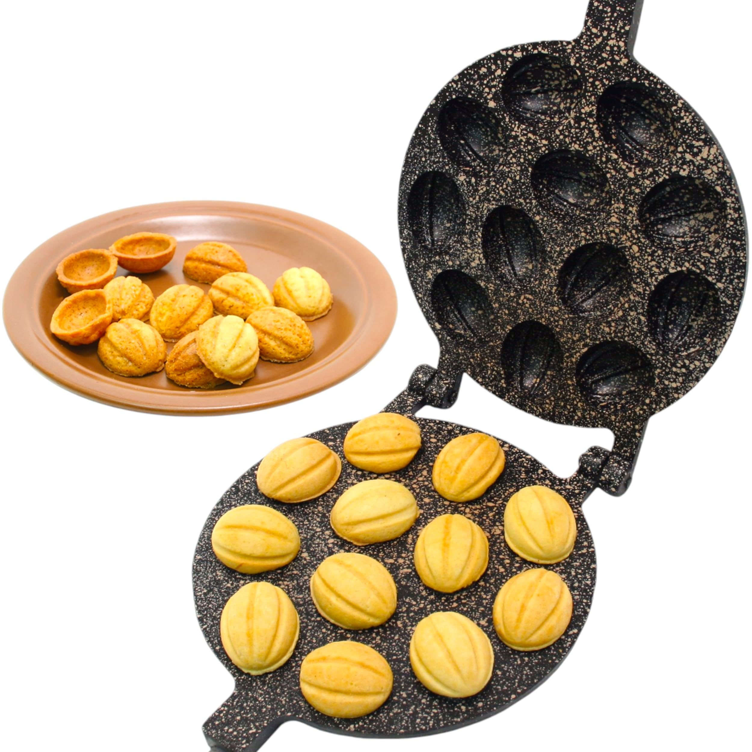 Walnut Cookie Maker 12 Halves Non-Stick Coating Granite Stone Cookies Pastry