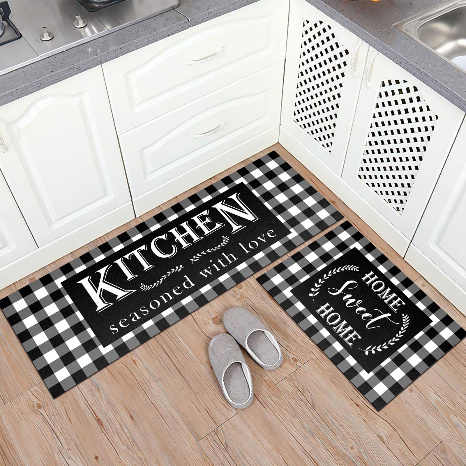Holvdeng Buffalo Plaid Kitchen Mat Set Of 2 Non Slip Thick Kitchen Rugs And Mats For Floor Comfort Standing Mats For Kitchen, Si