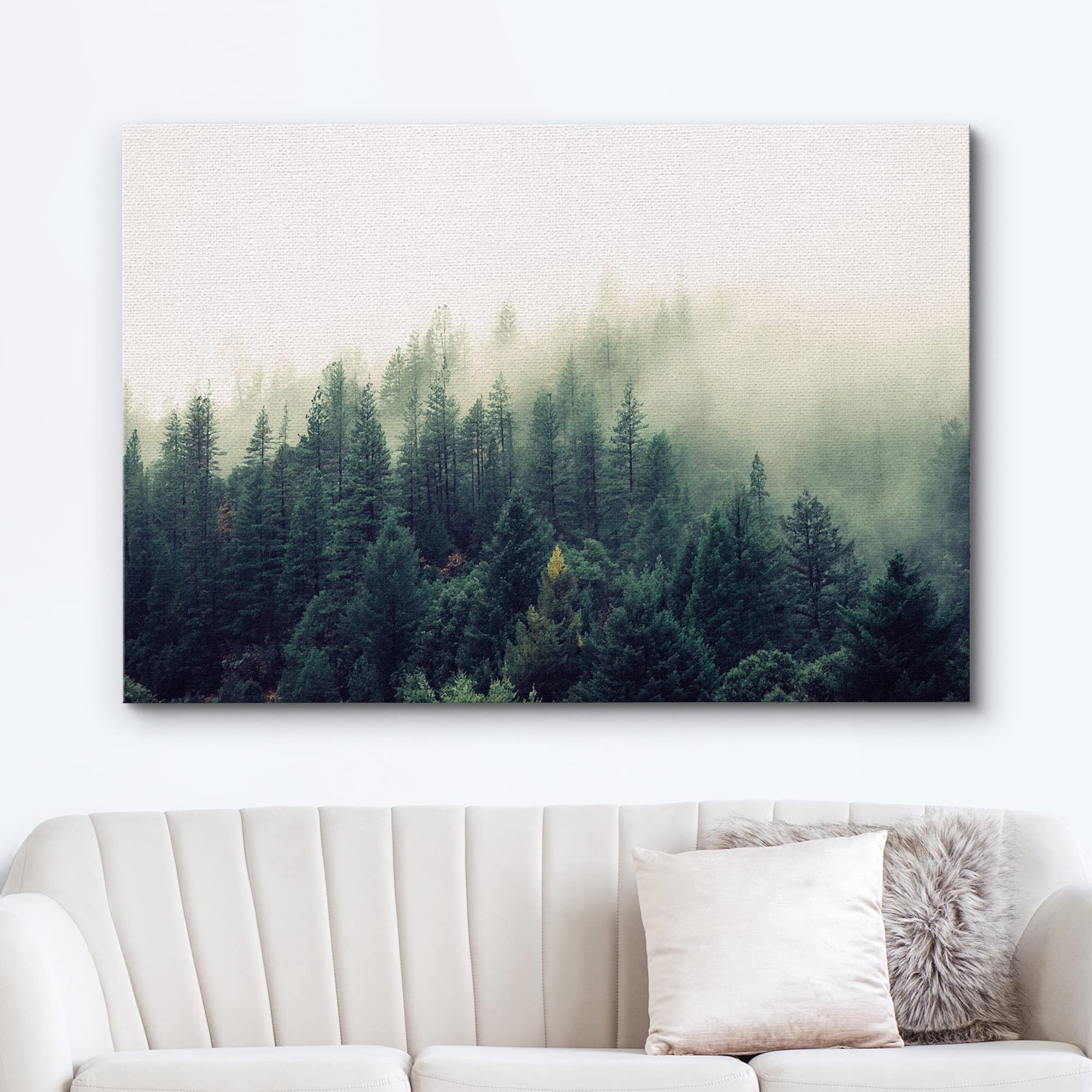 wall26 Canvas Print Wall Art Misty Green Forest Pine Trees in Sunlight Nature Wilderness Photography Modern Art Rustic Scenic Colorful Multicolor for Living Room  Bedroom  Office - 32''x48''
